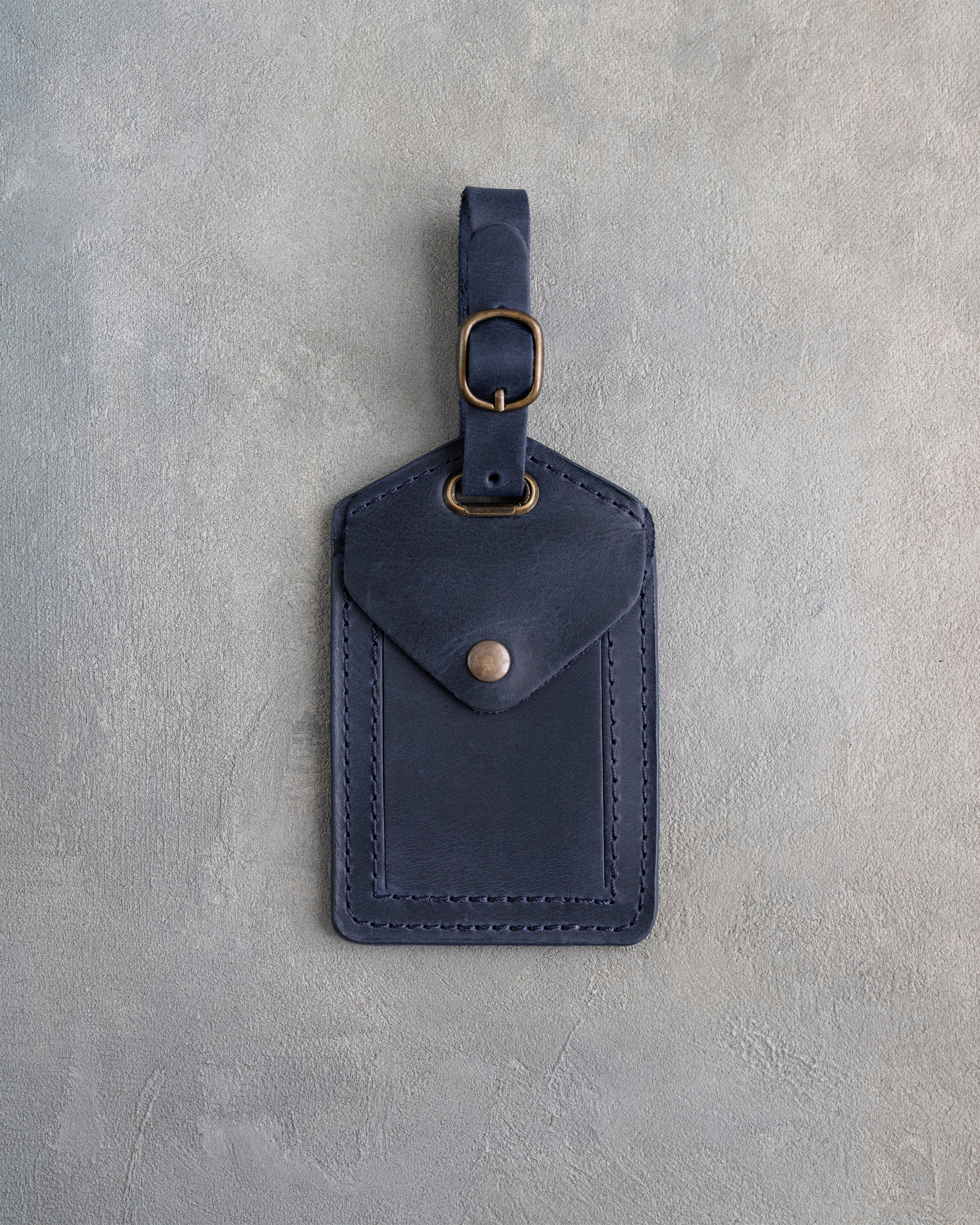 Minimalist Font Luggage Tag in Blueberry Leather