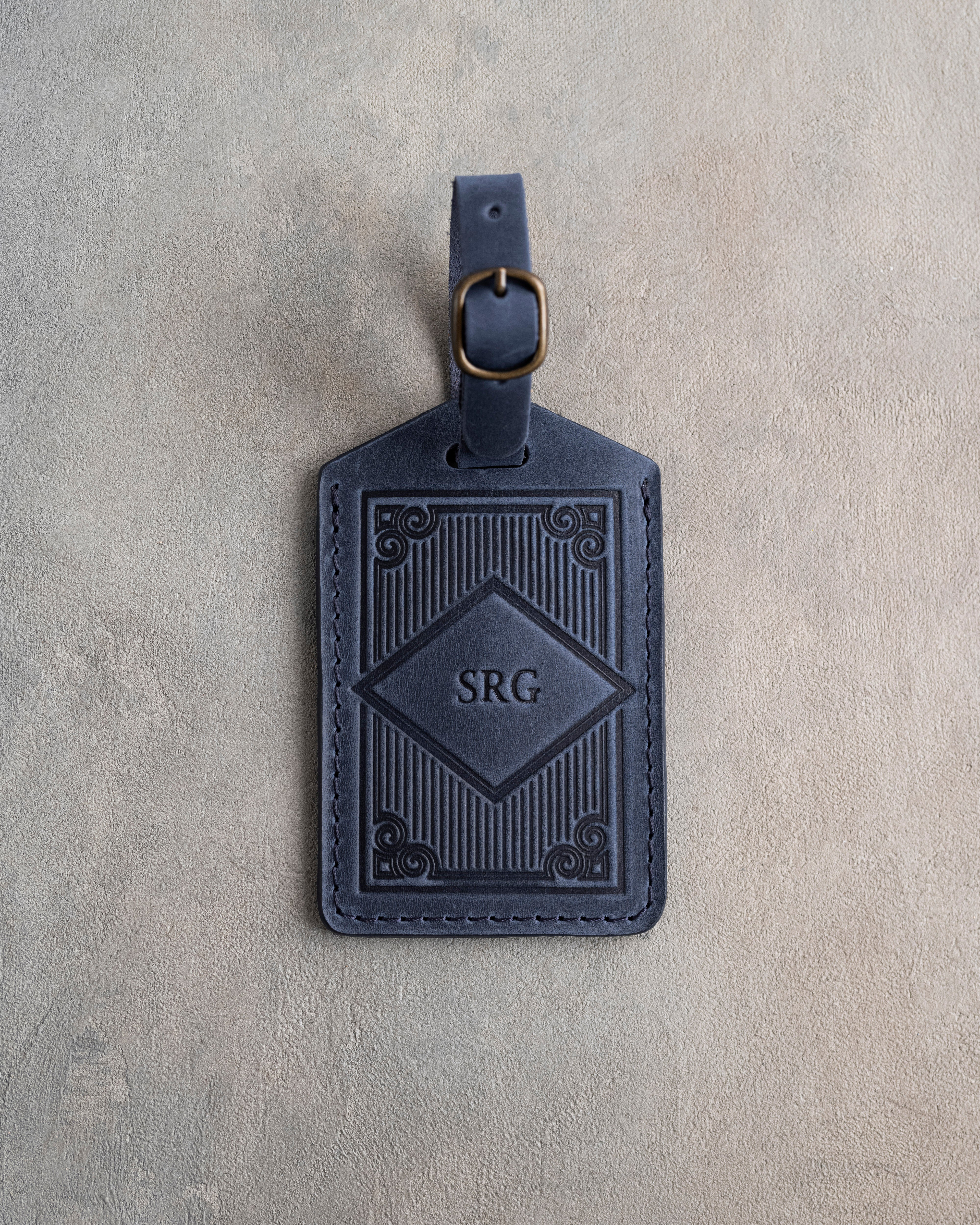 Classy Monogram Luggage Tag in Blueberry Leather