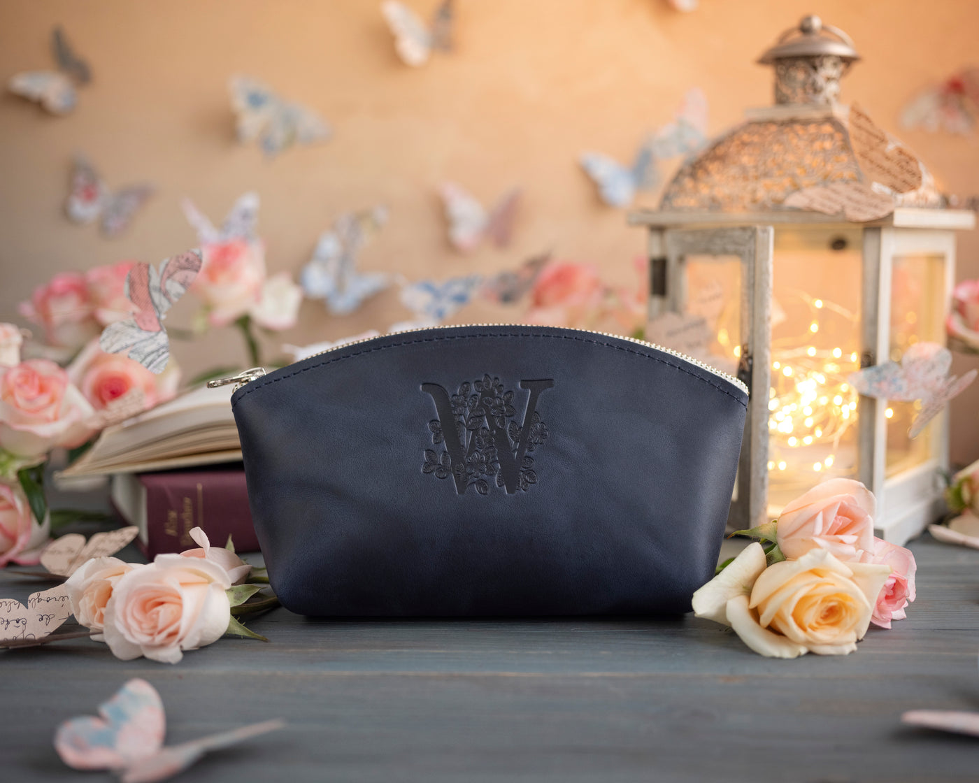 Blueberry Initial Makeup Bag