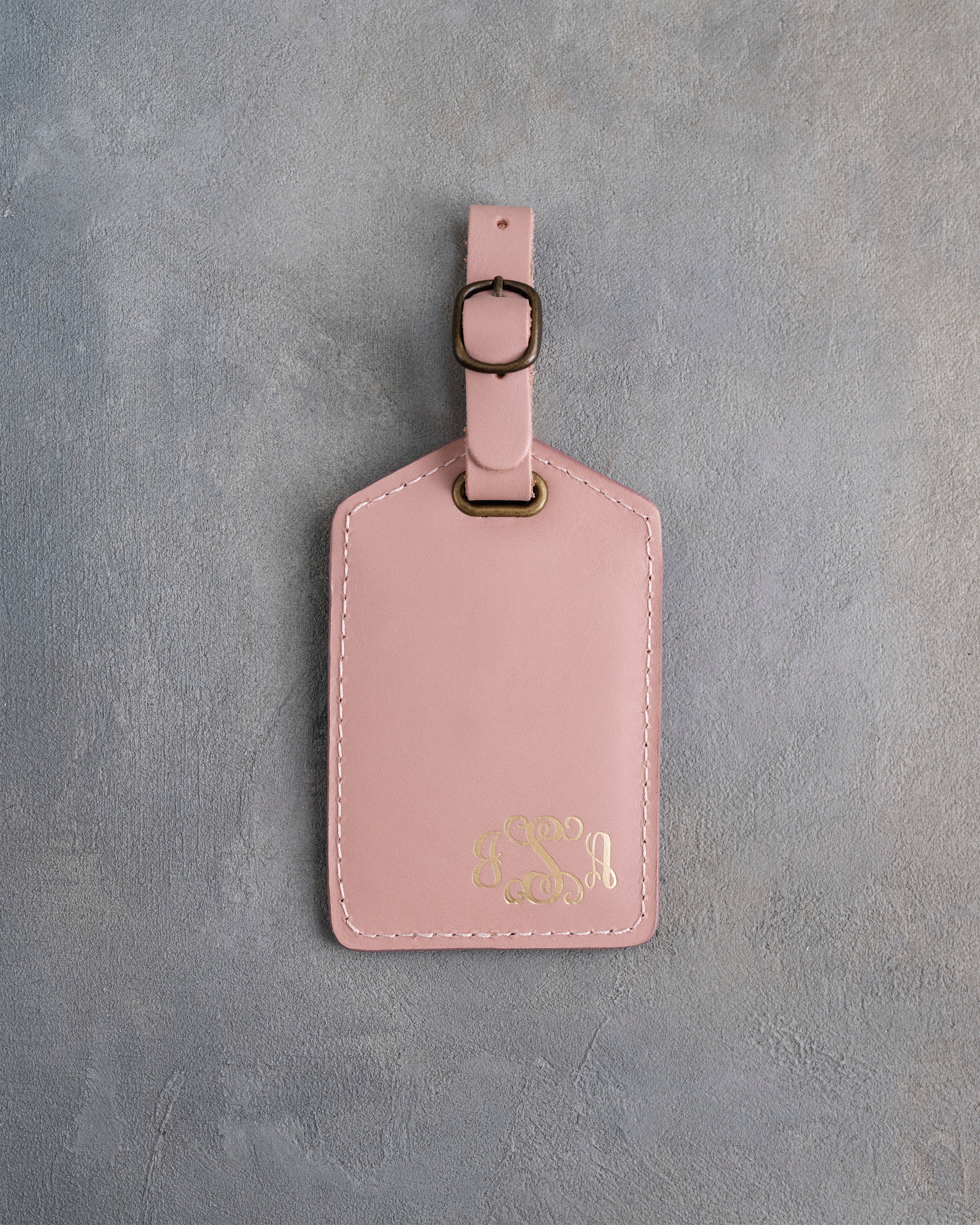 Vine Monogram Luggage Tag in Blush Leather