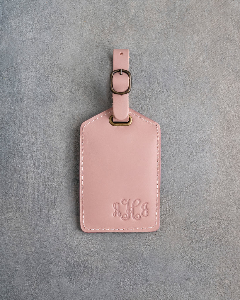 Vine Monogram Luggage Tag in Blush Leather