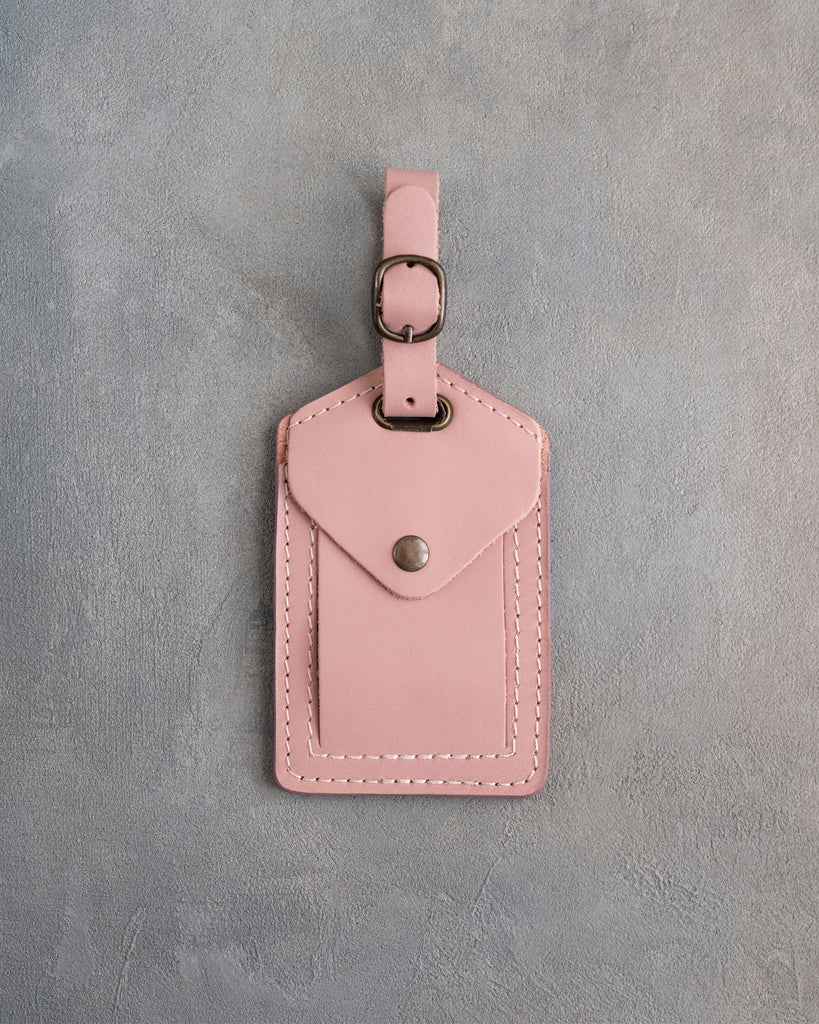 Vine Monogram Luggage Tag in Blush Leather