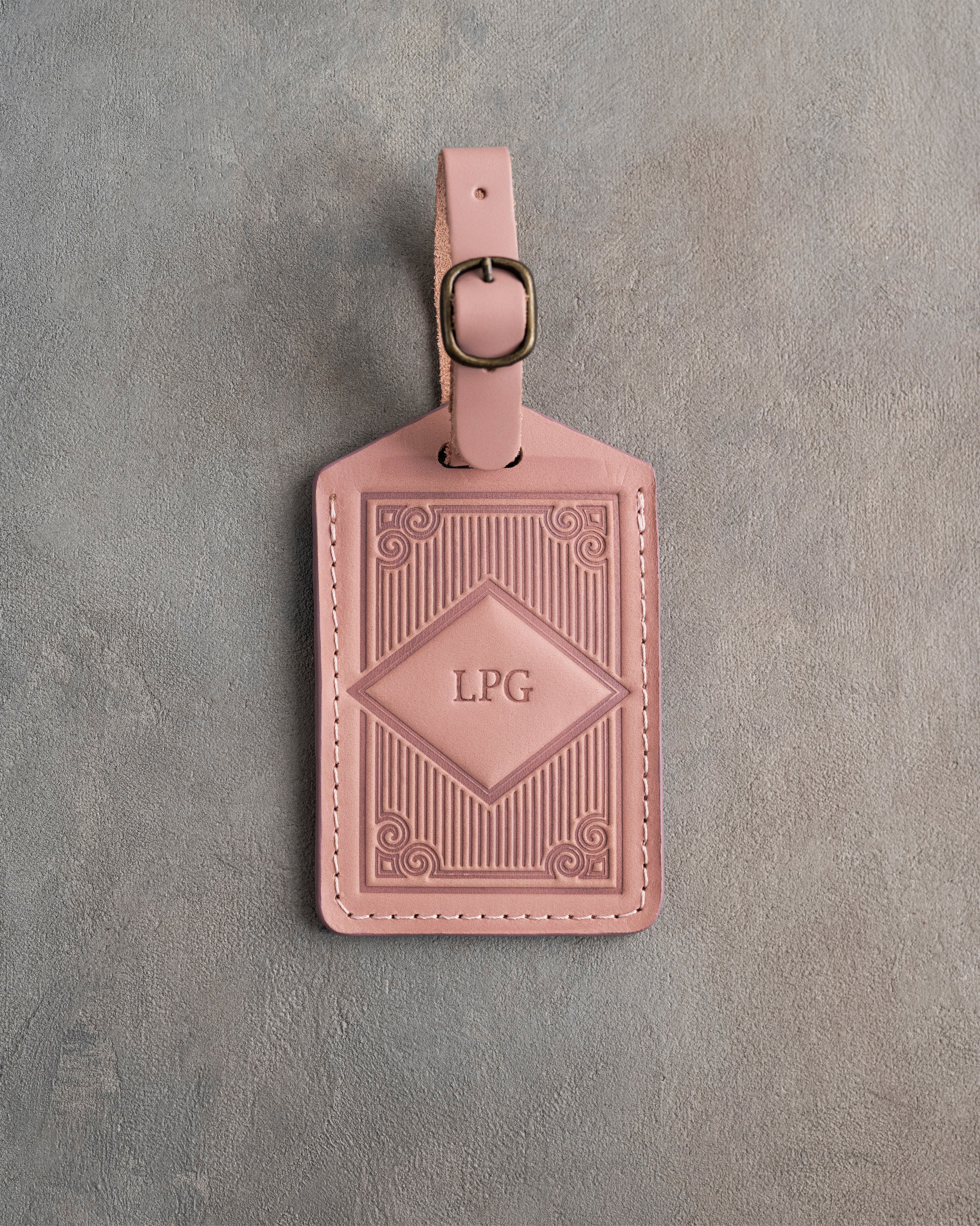 Classy Monogram Luggage Tag in Blush Leather