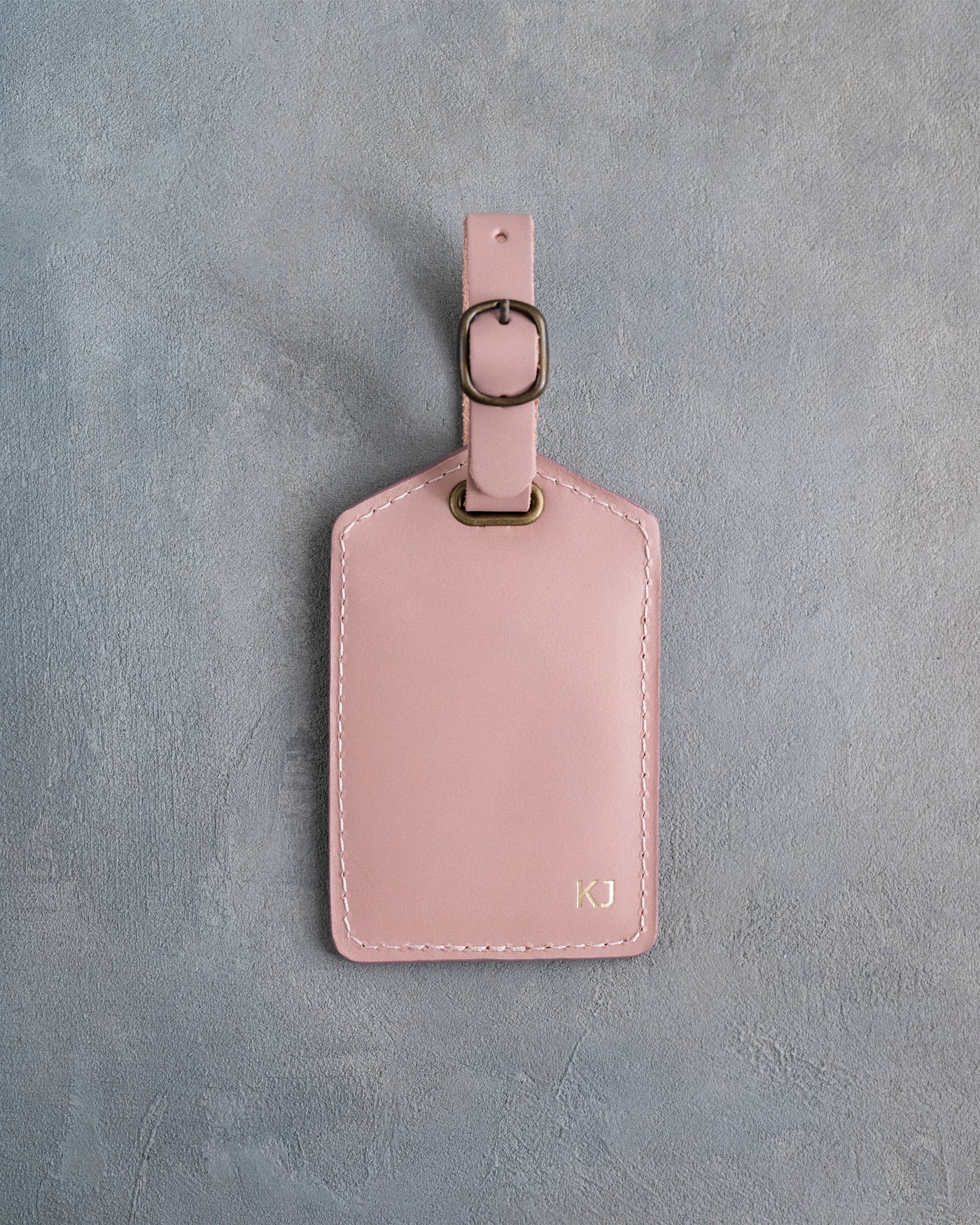 Minimalist Font Luggage Tag in Blush Leather with hand-finished detailing