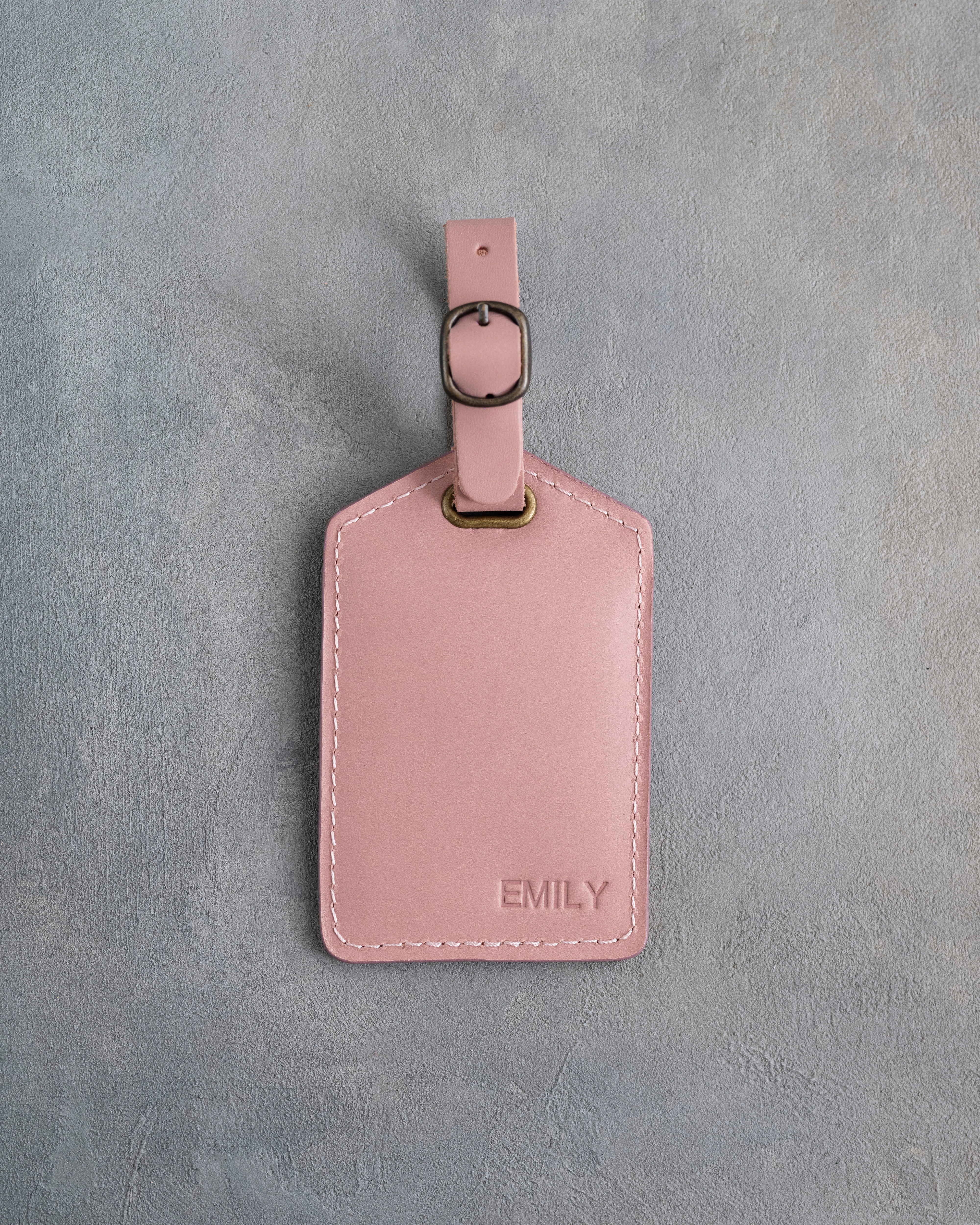 Minimalist Font Luggage Tag in Blush Leather