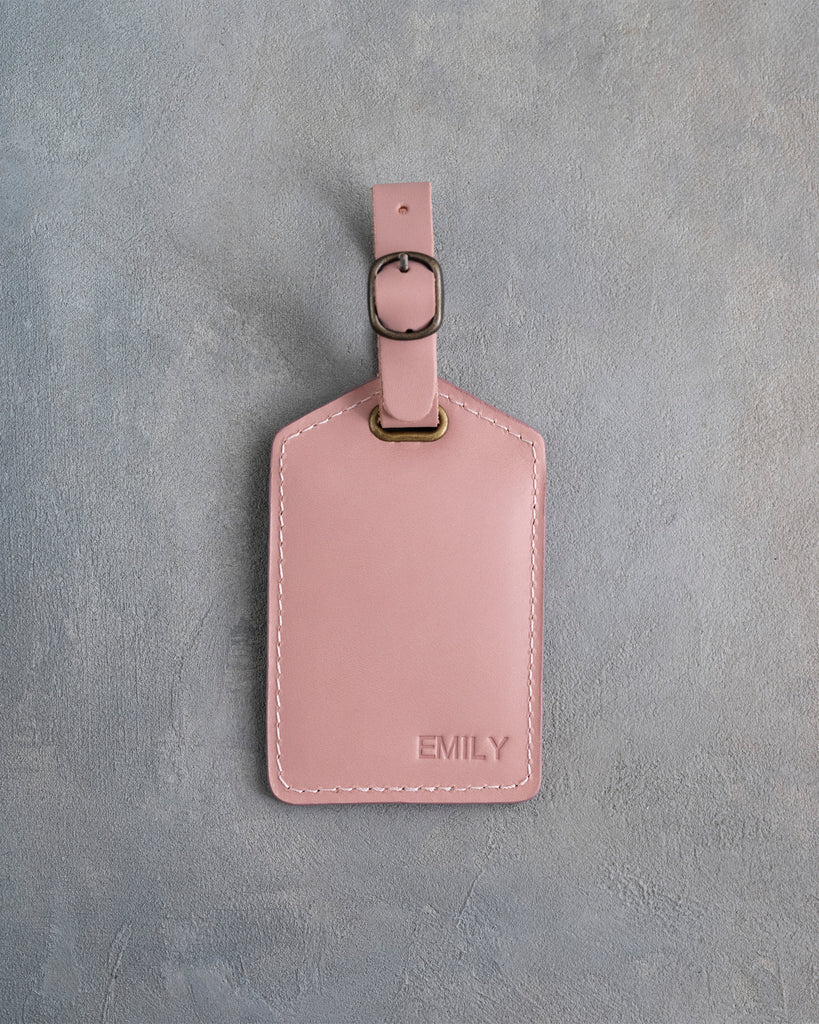 Minimalist Font Luggage Tag in Blush Leather