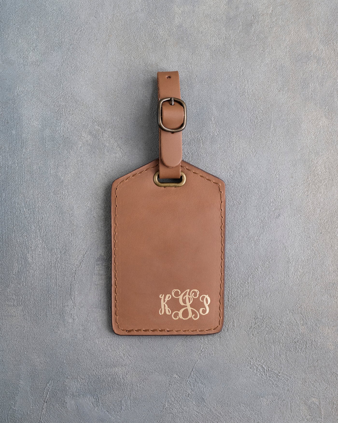 Vine Monogram Luggage Tag in Caramel Leather