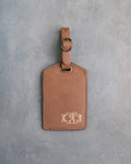 Vine Monogram Luggage Tag in Caramel Leather