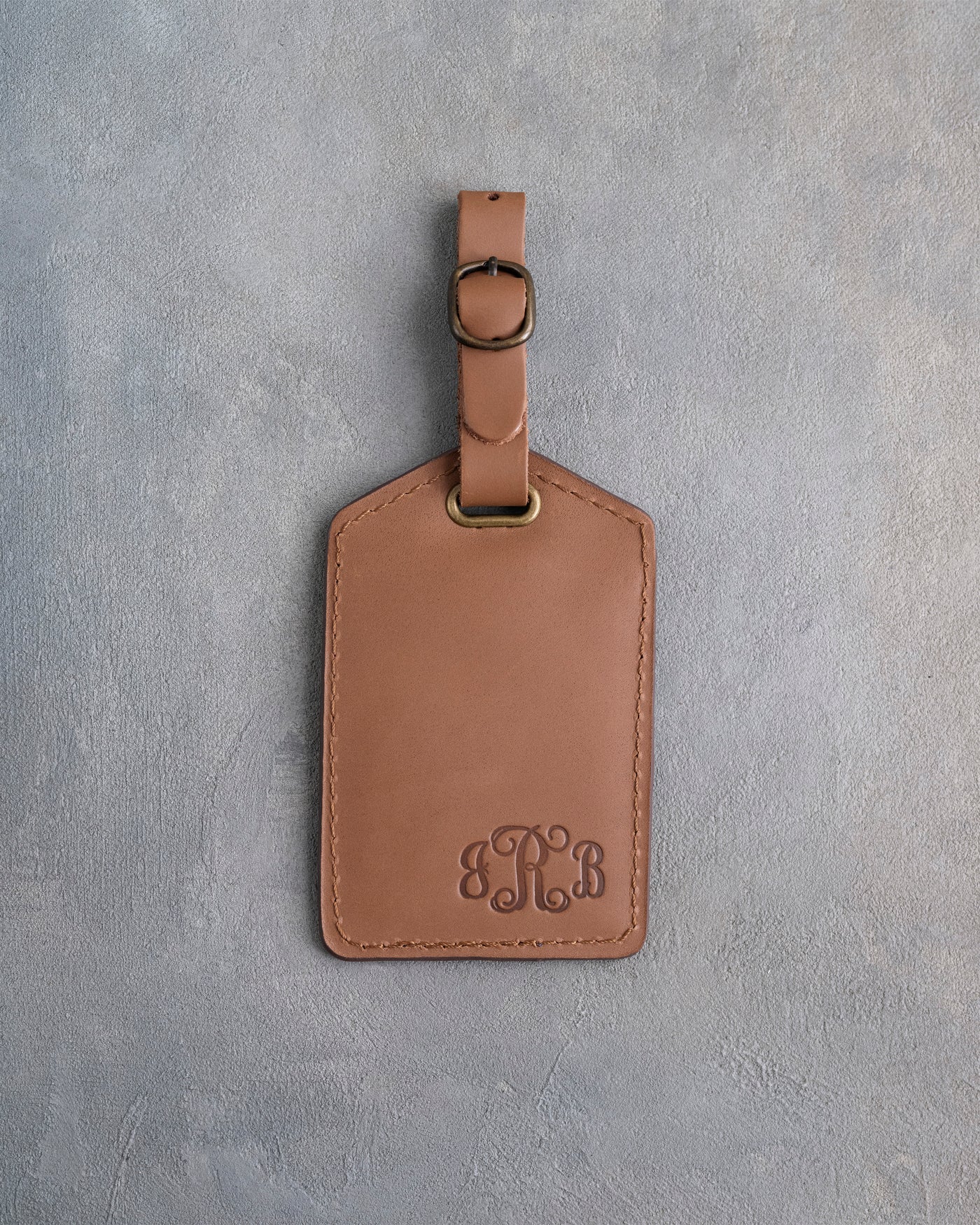 Vine Monogram Luggage Tag in Caramel Leather