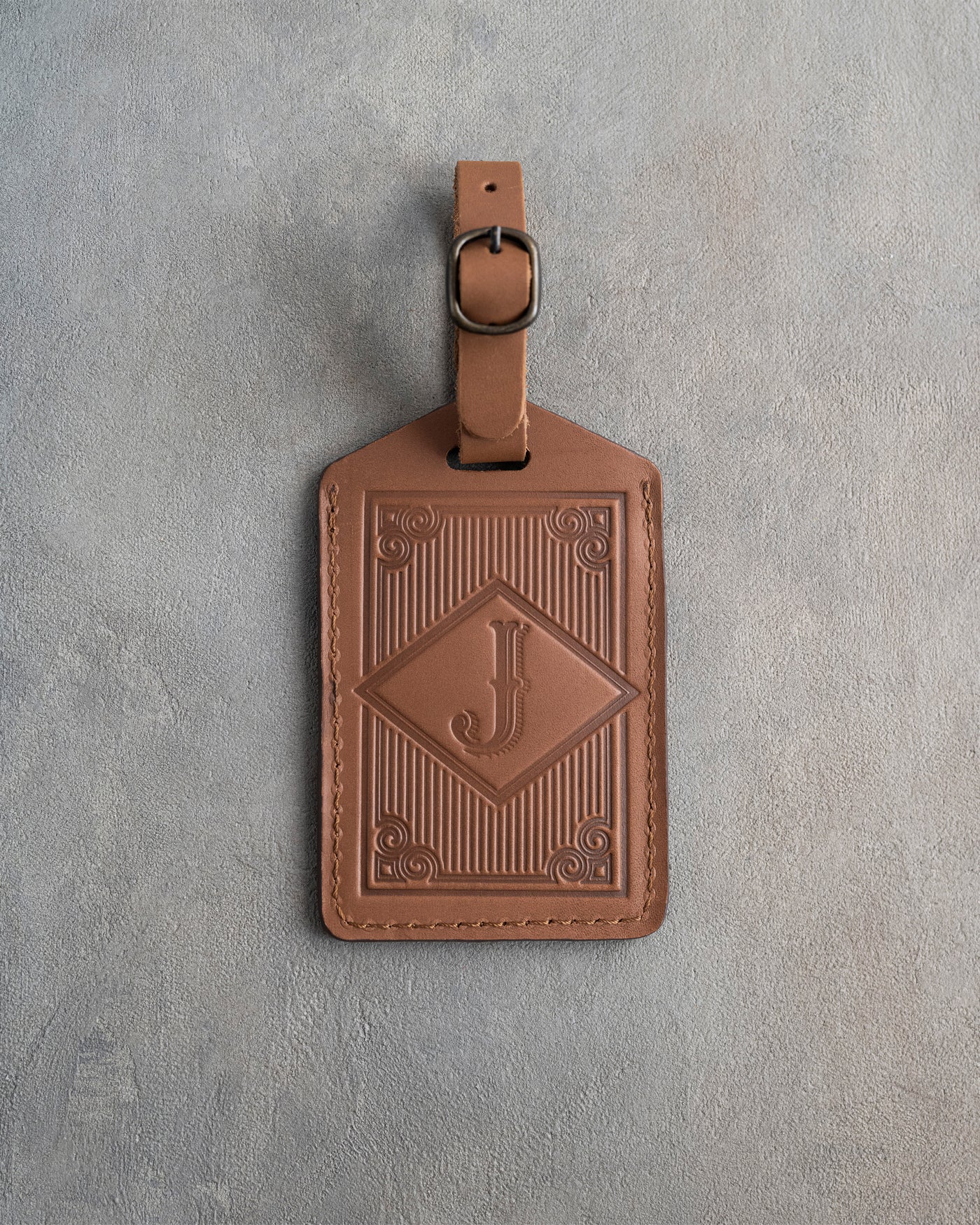 Classy Initial Luggage Tag in Caramel Leather
