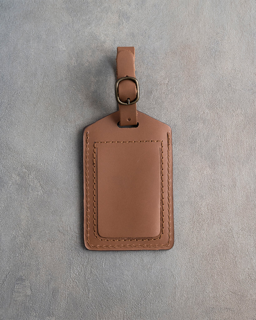 Classy Initial Luggage Tag in Caramel Leather