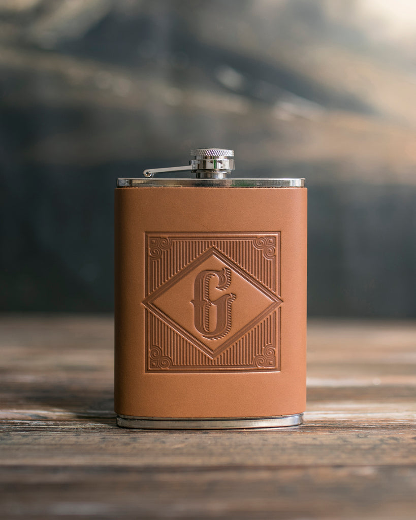 Initial Flask in Caramel Leather