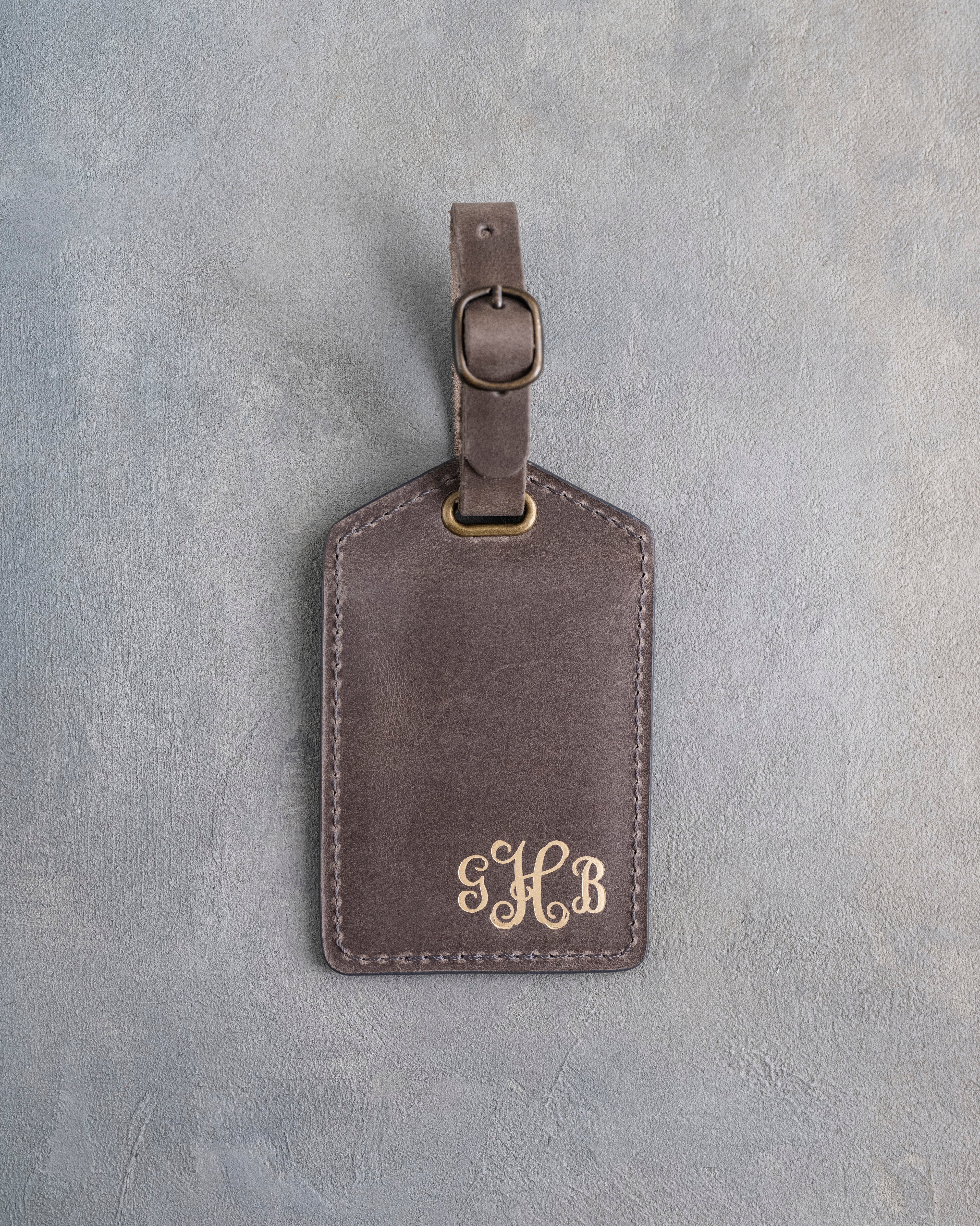 Vine Monogram Luggage Tag in Country Gray Leather