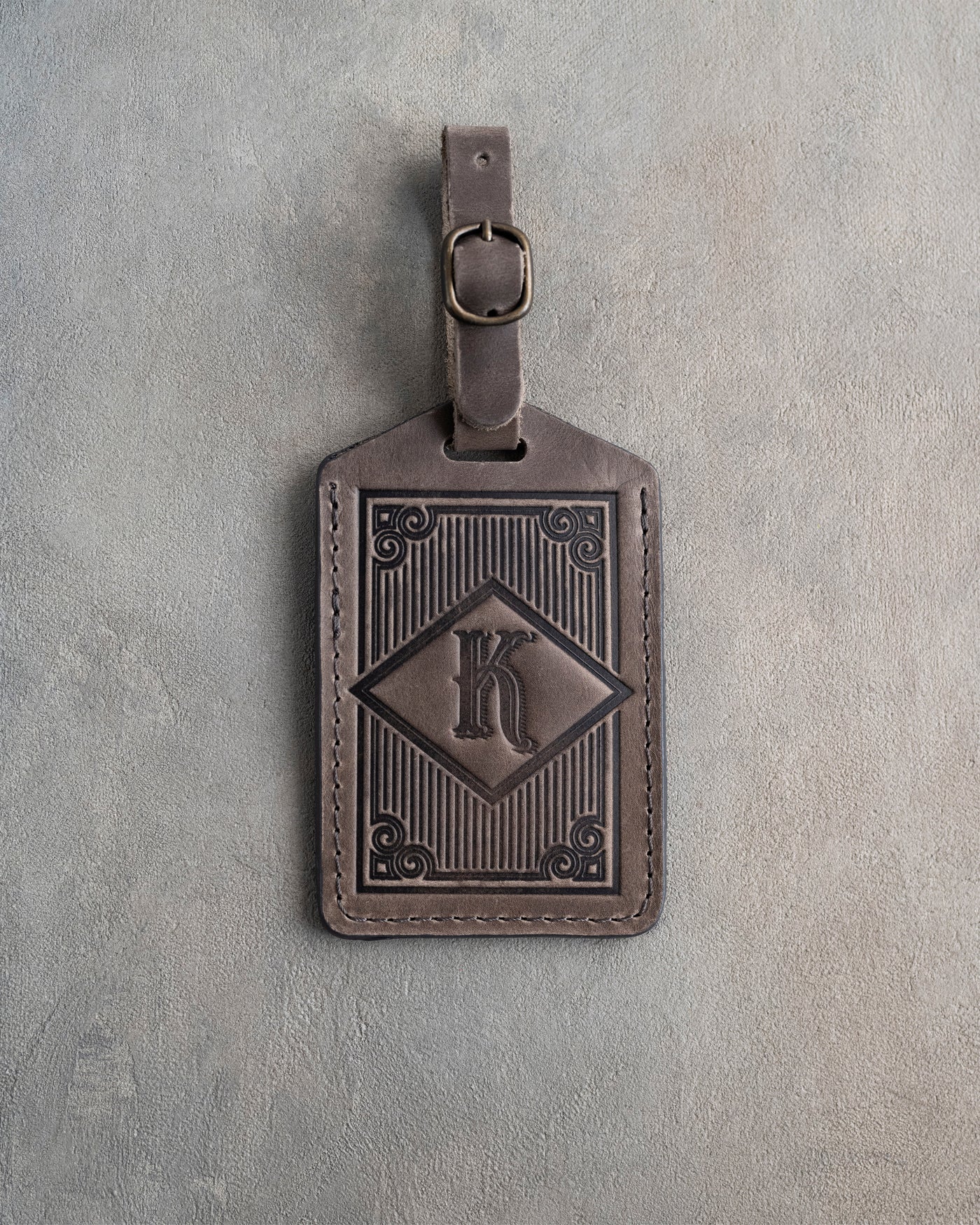 Classy Initial Luggage Tag in Country Gray Leather