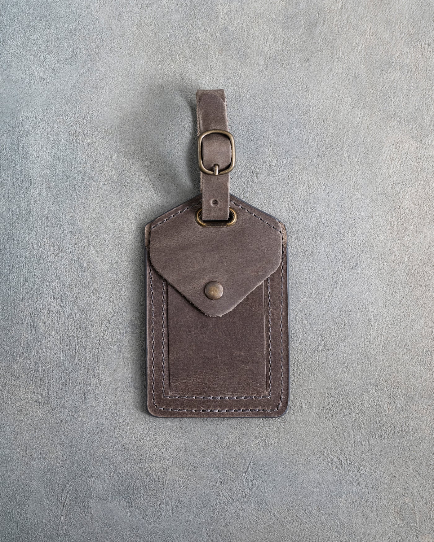 Minimalist Font Luggage Tag in Country Gray Leather made to order