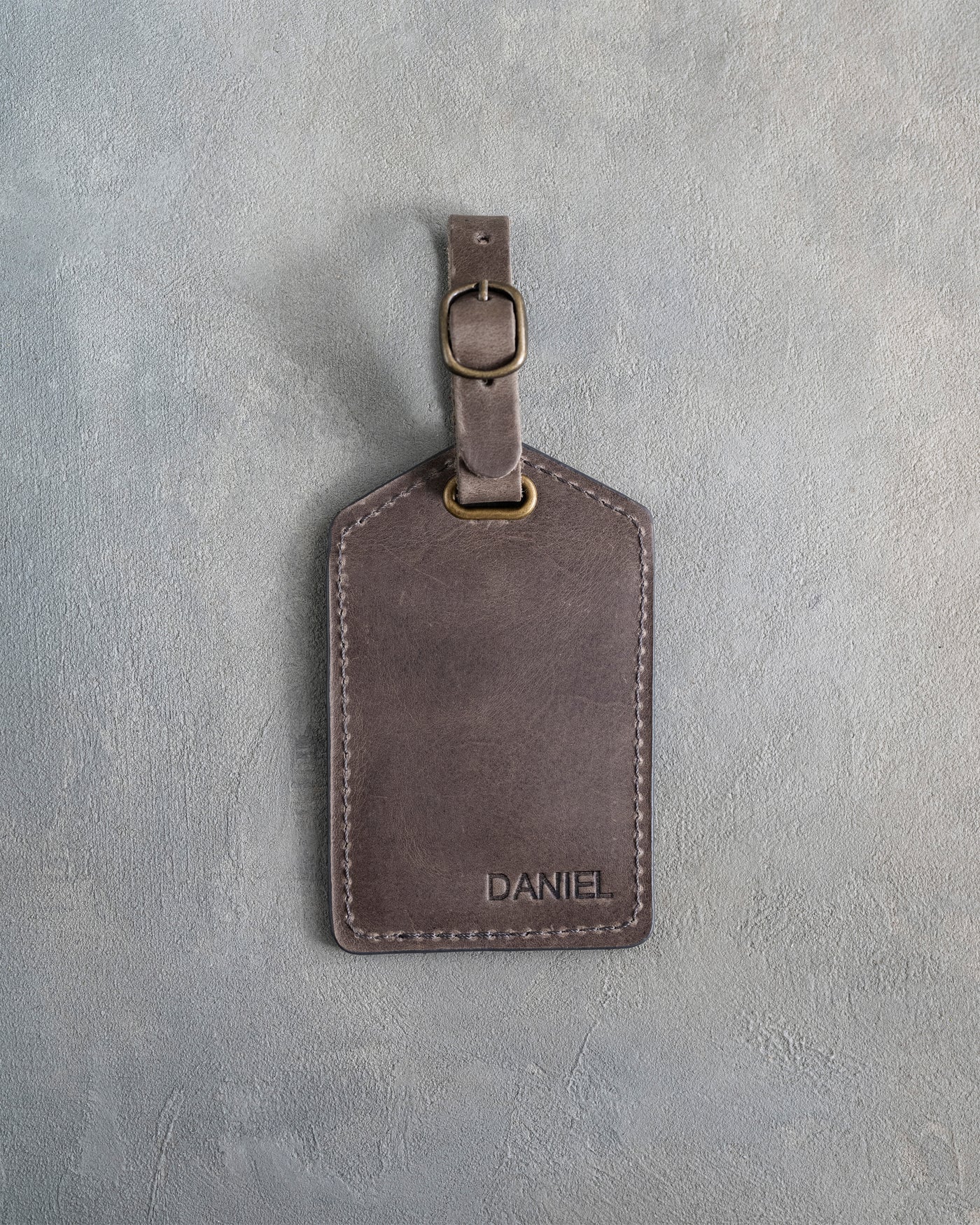 Minimalist Font Luggage Tag in Country Gray Leather