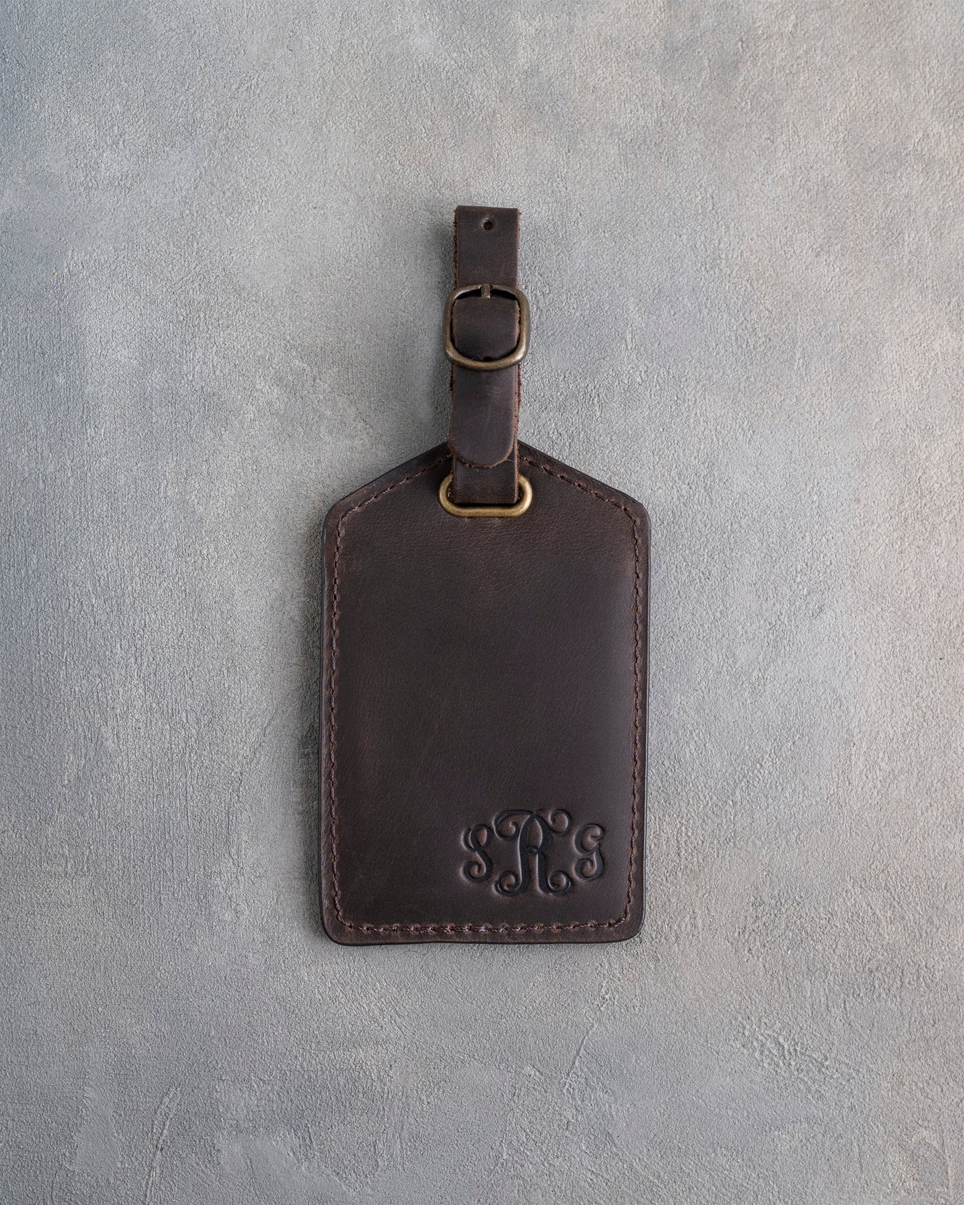 Vine Monogram Luggage Tag in Dark Espresso Leather