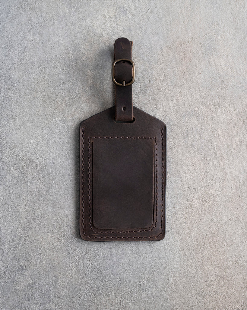 Classy Monogram Luggage Tag in Dark Espresso Leather