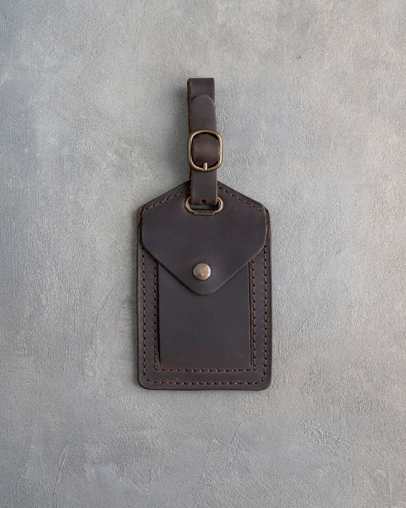 Vine Monogram Luggage Tag in Dark Espresso Leather