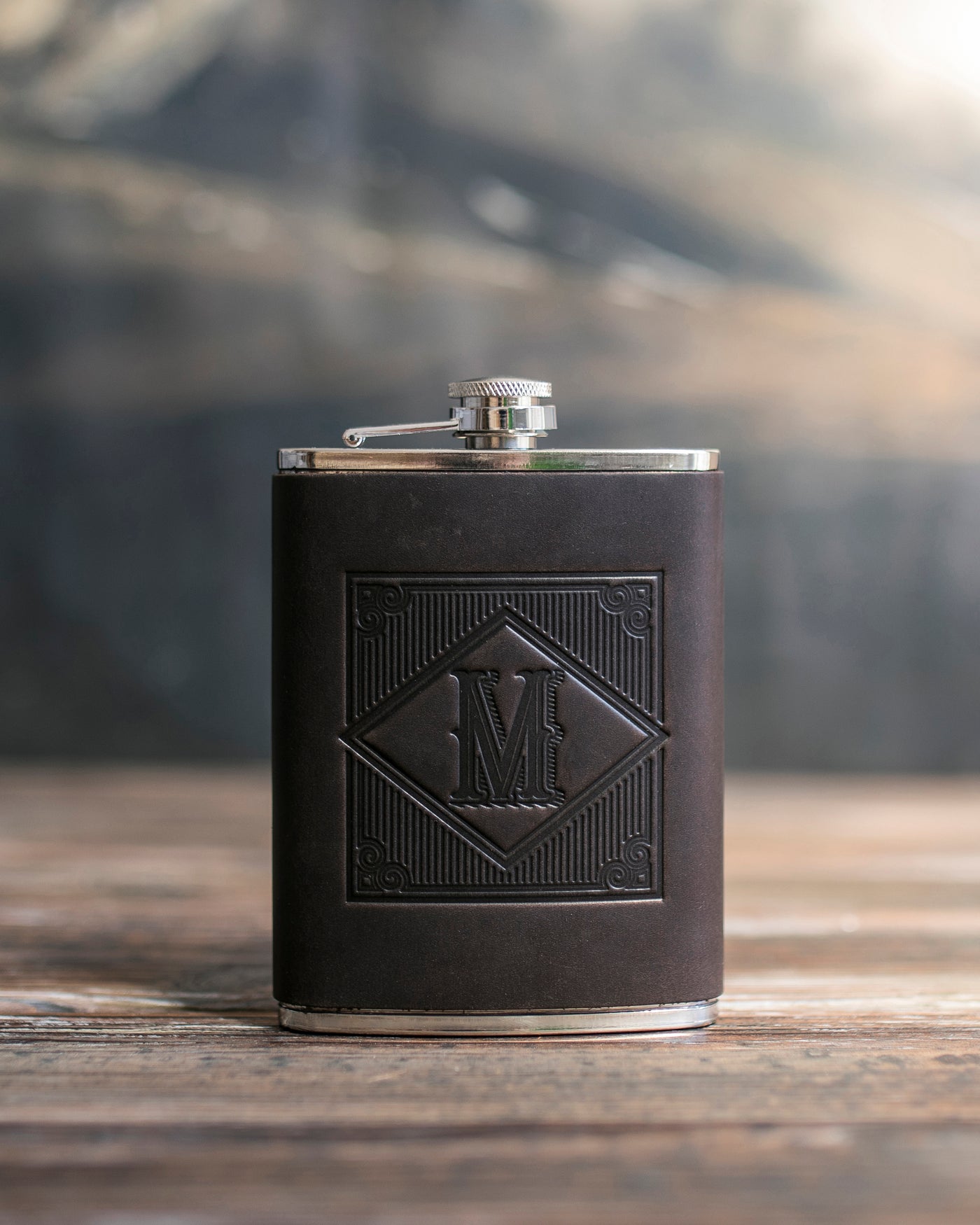 Initial Flask in Dark Espresso Leather