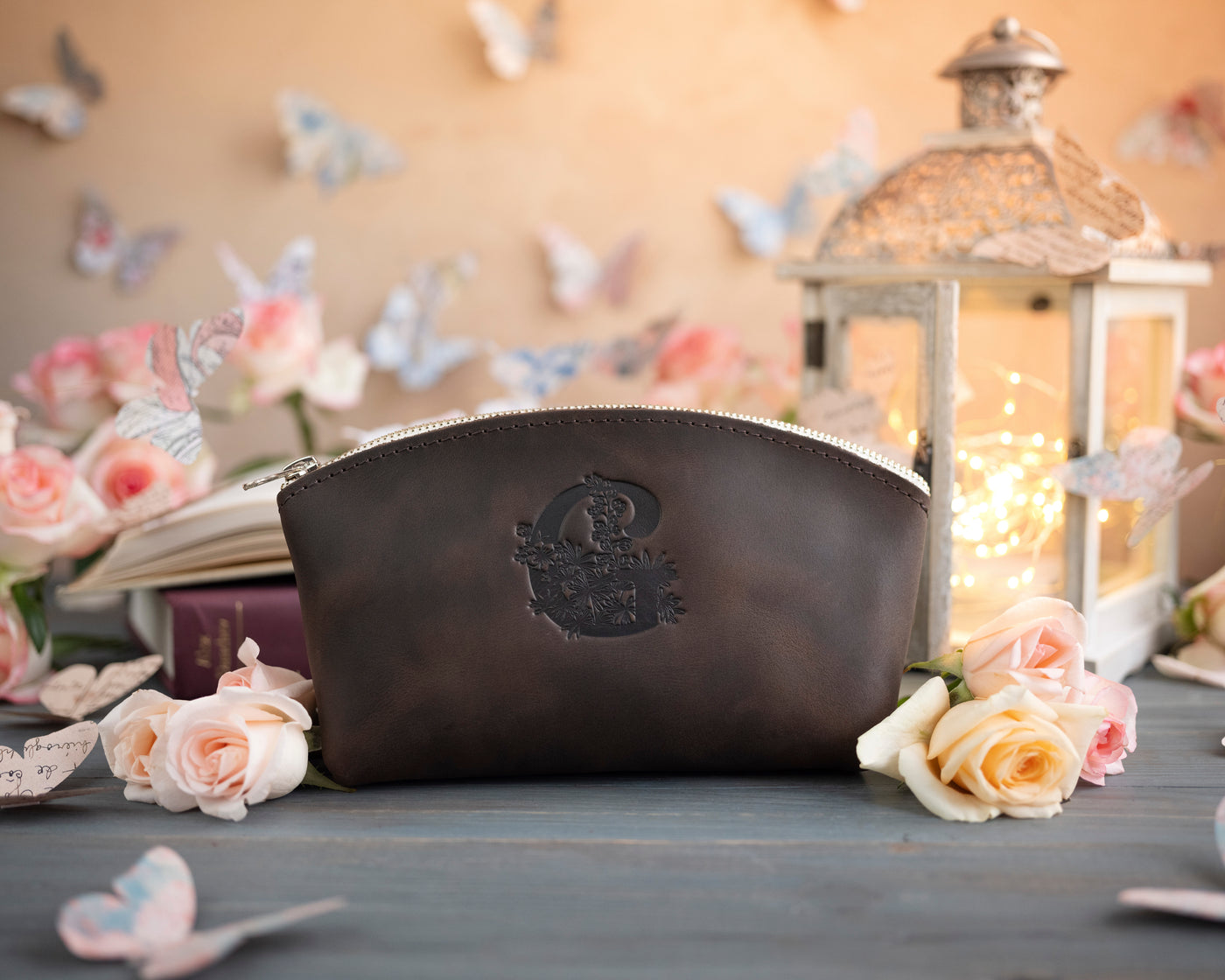 Dark Espresso Initial Makeup Bag