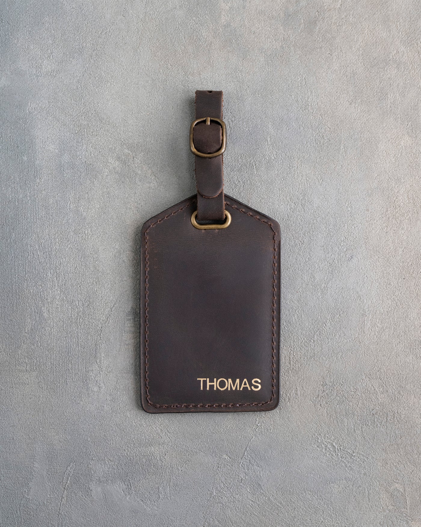 Minimalist Font Luggage Tag in Dark Espresso Leather