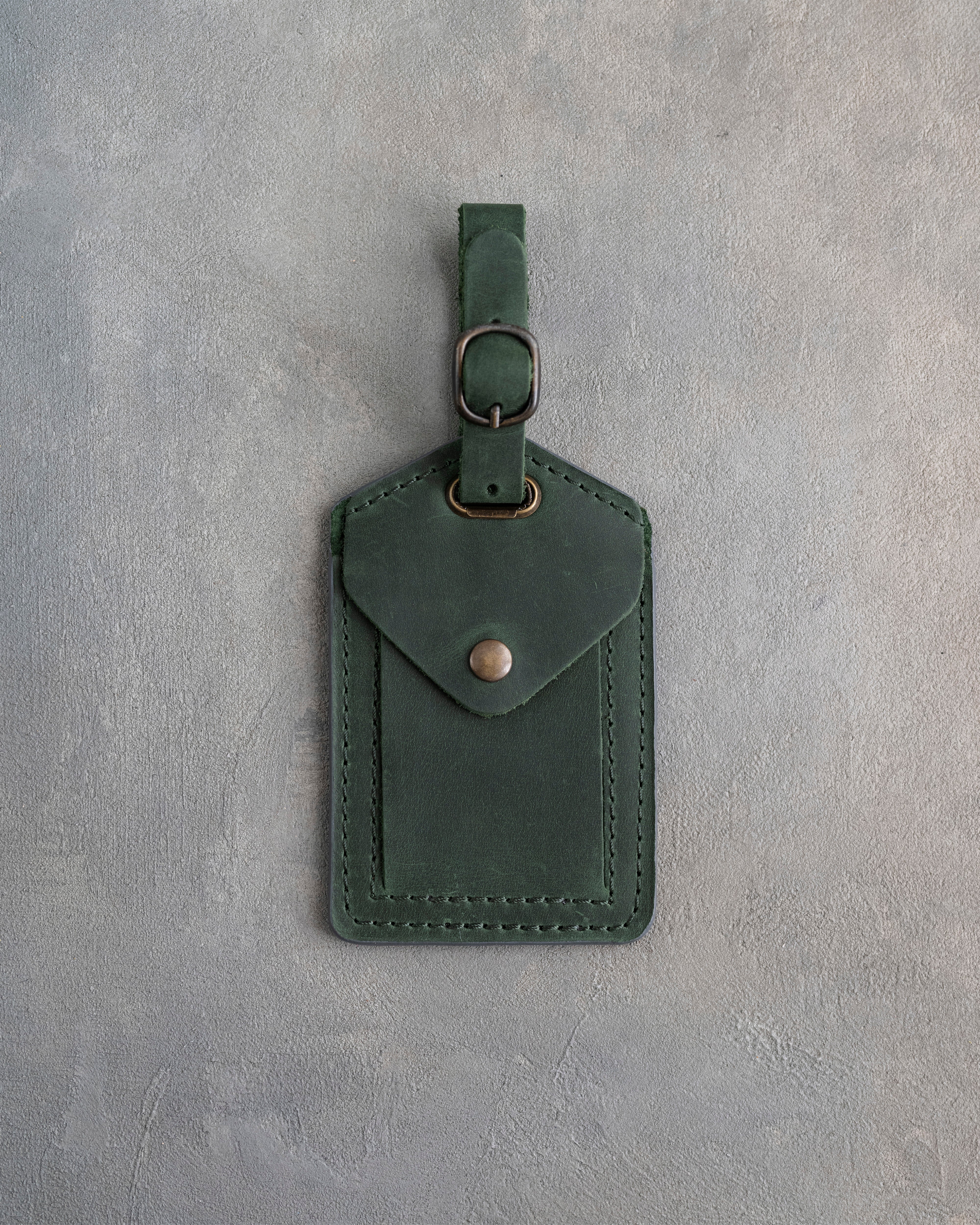 Vine Monogram Luggage Tag in Forest Green Leather