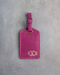 Vine Monogram Luggage Tag in Fuchsia Leather