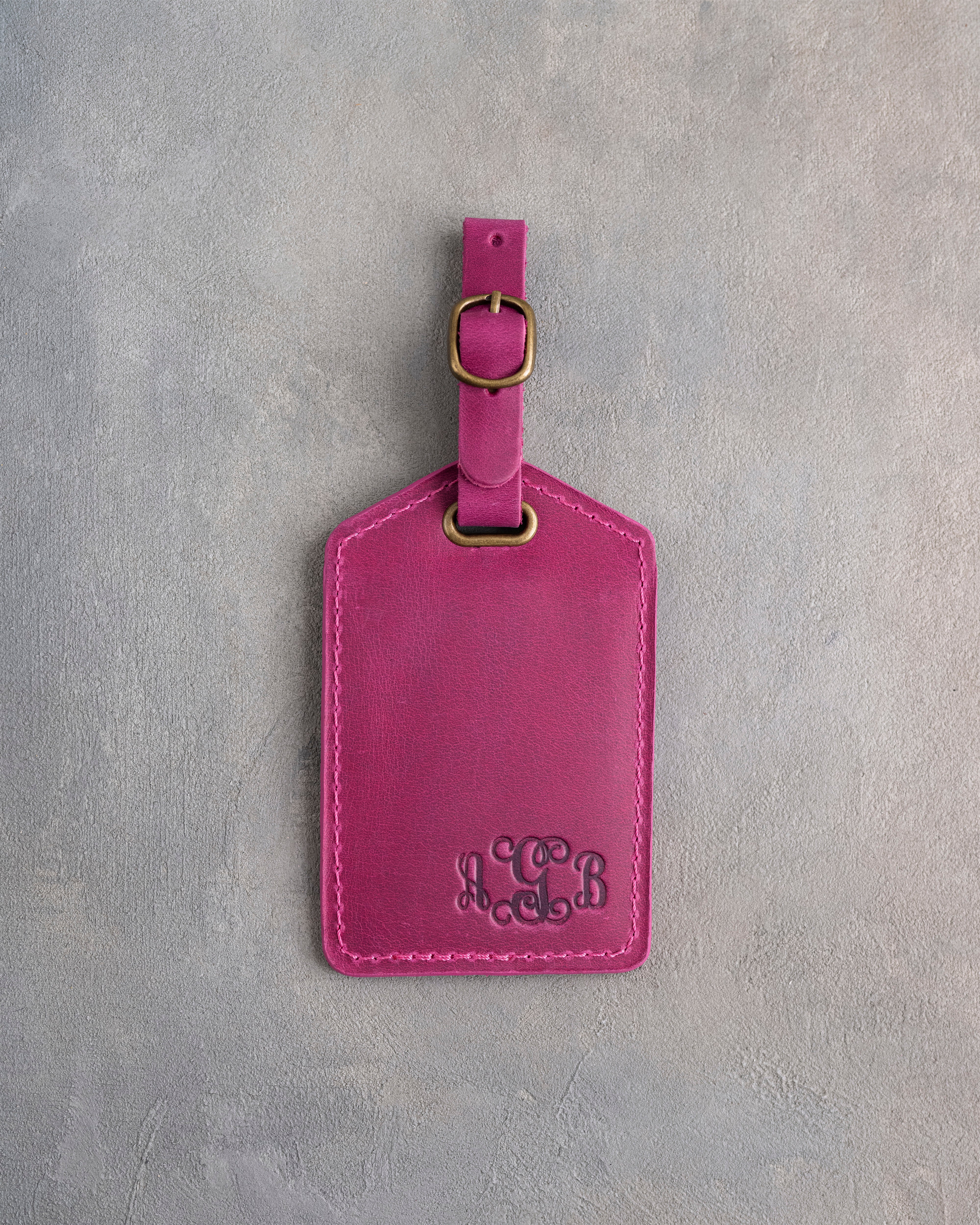 Vine Monogram Luggage Tag in Fuchsia Leather
