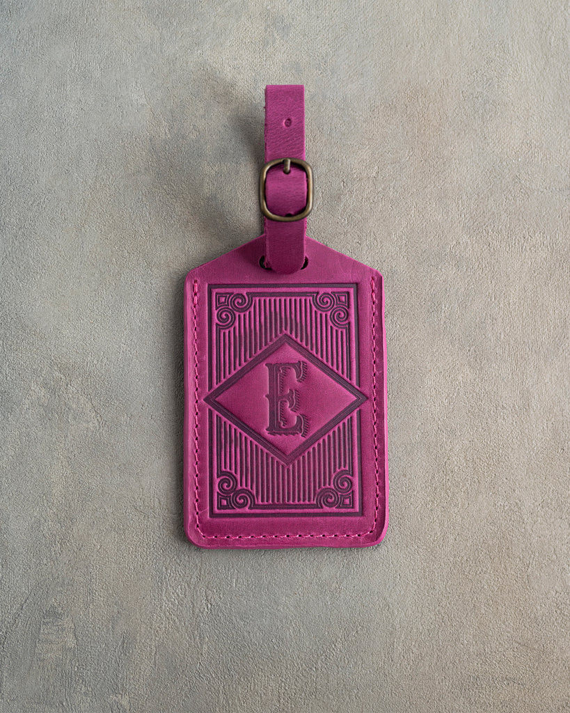 Classy Initial Luggage Tag in Fuchsia Leather