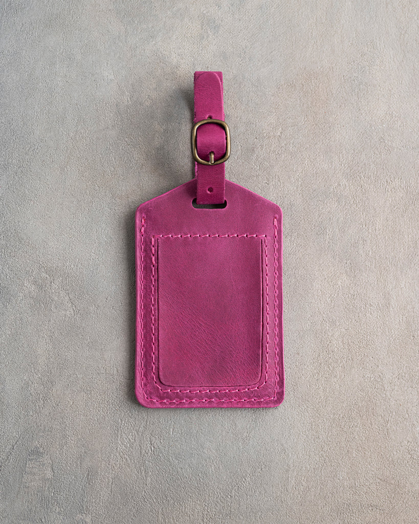 Classy Initial Luggage Tag in Fuchsia Leather