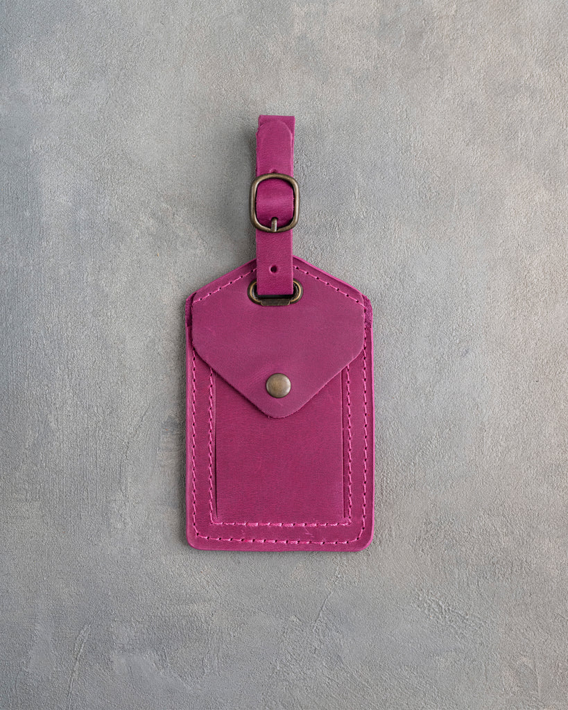 Minimalist Font Luggage Tag in Fuchsia Leather