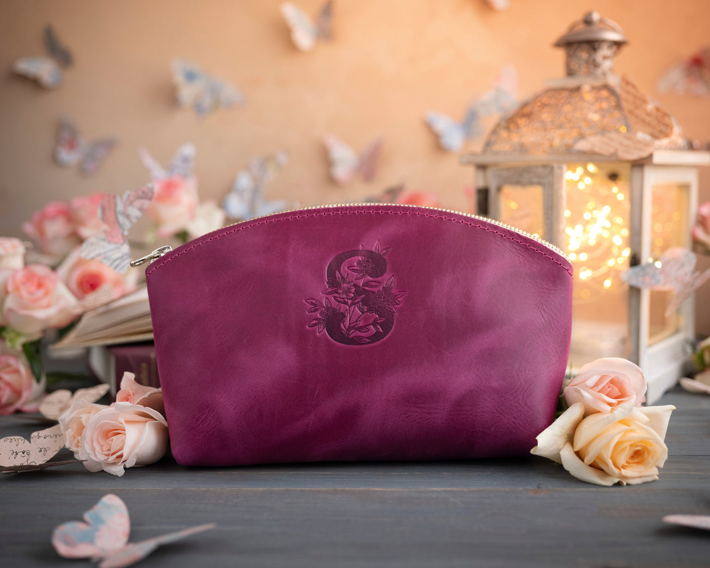 Fuchsia Initial Makeup Bag