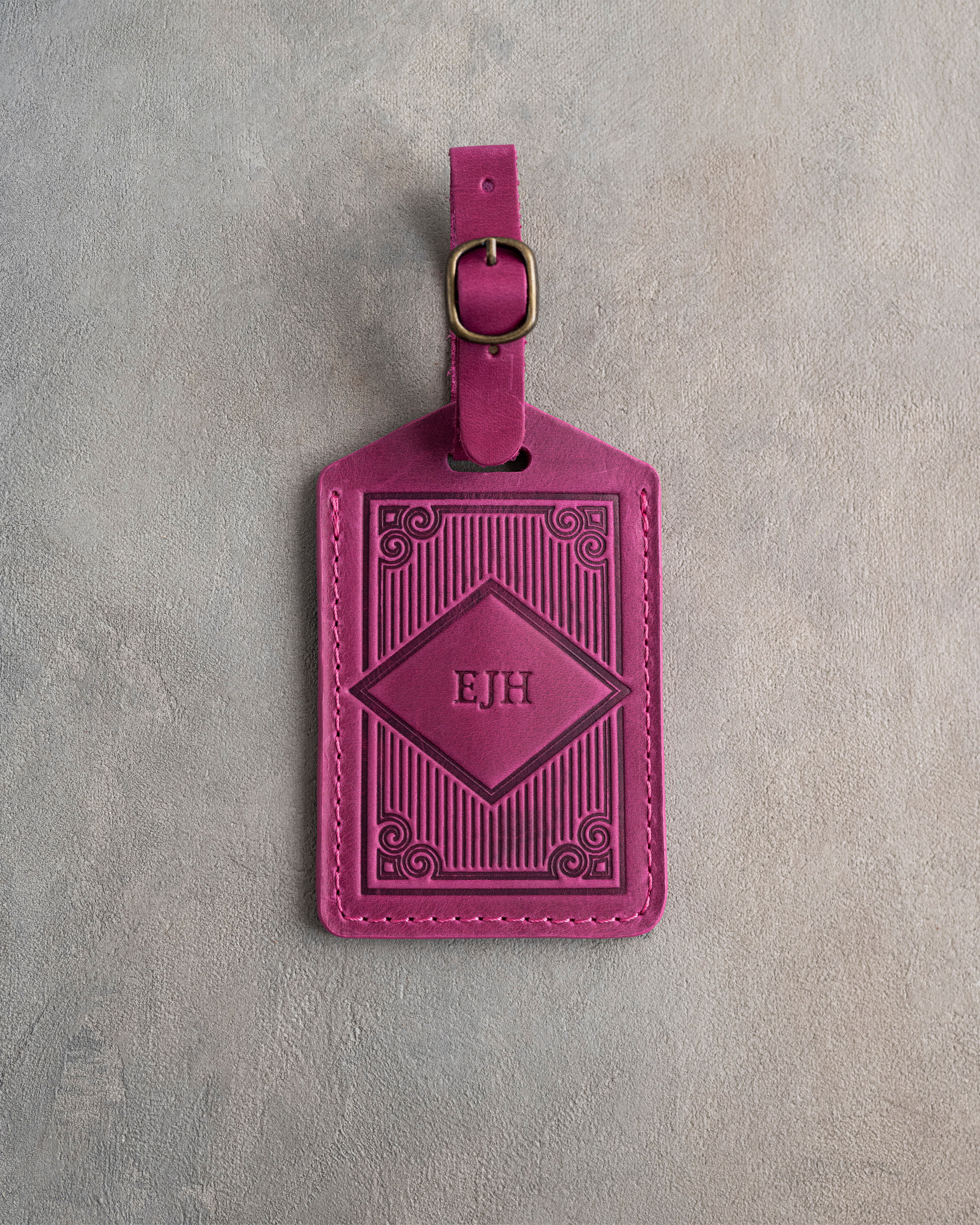 Classy Monogram Luggage Tag in Fuchsia Leather