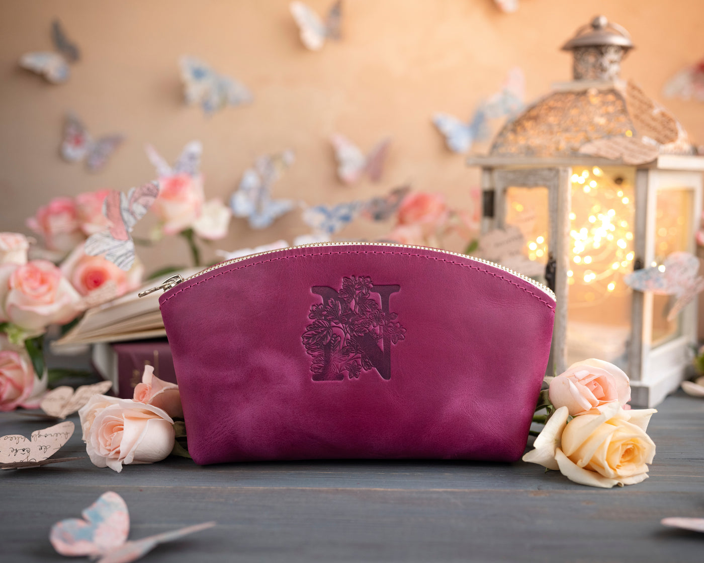 Fuchsia Initial Makeup Bag