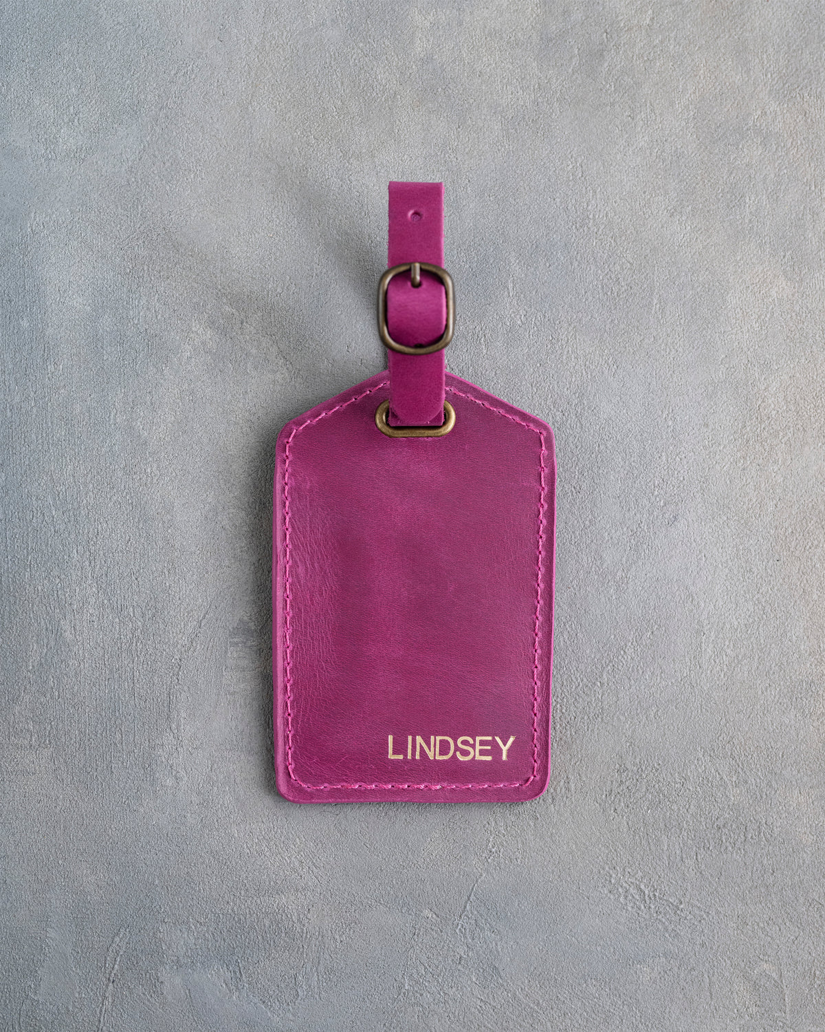 Minimalist Font Luggage Tag in Fuchsia Leather