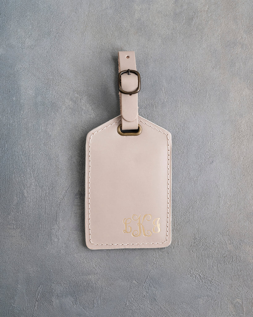 Vine Monogram Luggage Tag in Gray Sand Leather