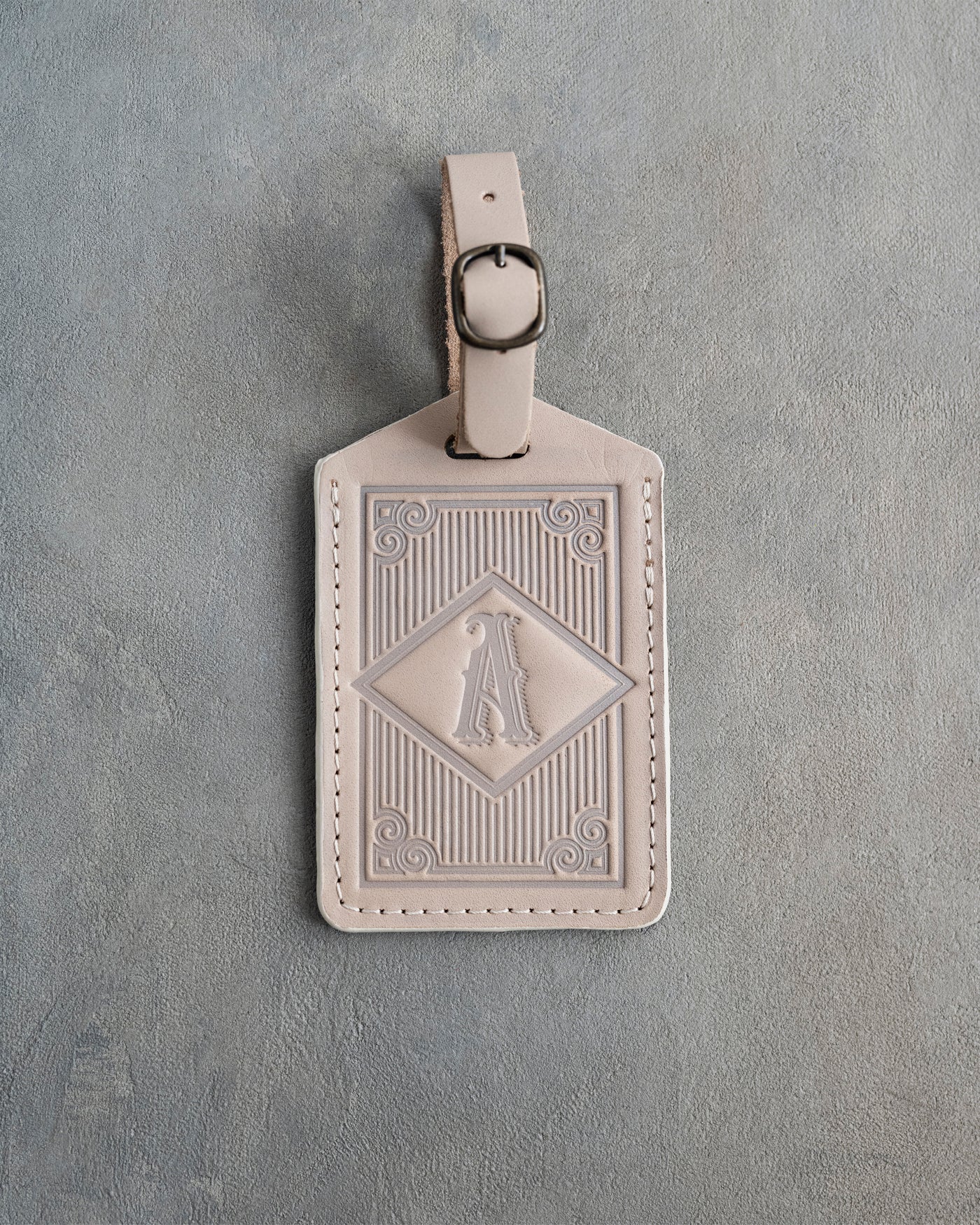Classy Initial Luggage Tag in Gray Sand Leather