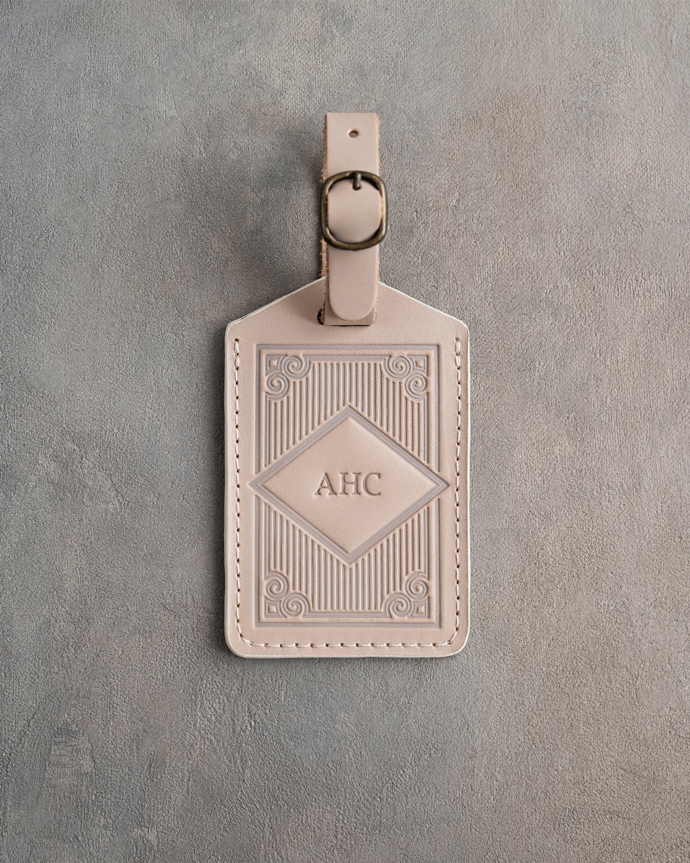 Classy Monogram Luggage Tag in Gray Sand Leather