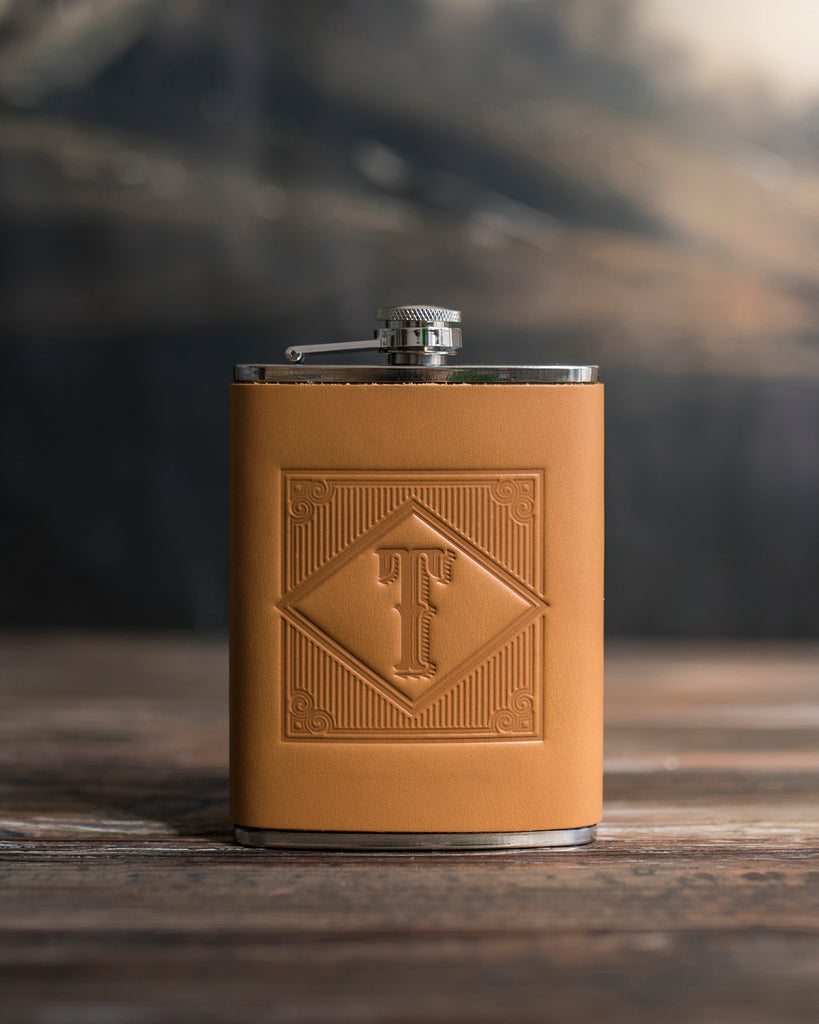 Initial Flask in Indian Summer Leather