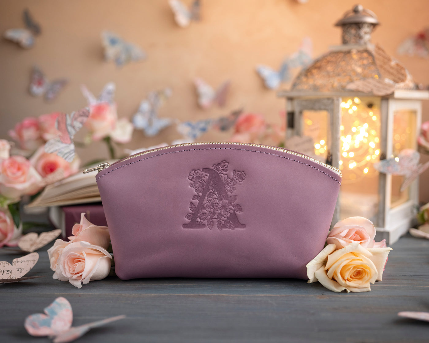 Lilac Initial Makeup Bag
