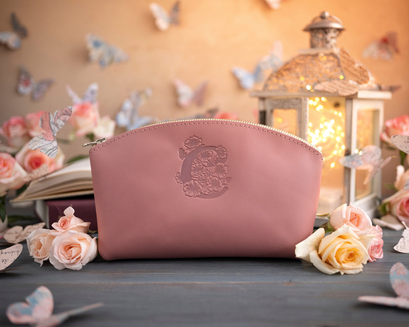Parisian Blossom Initial Makeup Bag