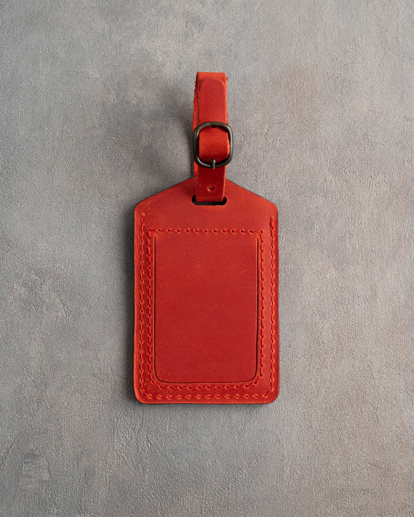 Classy Initial Luggage Tag in Poppy Red Leather
