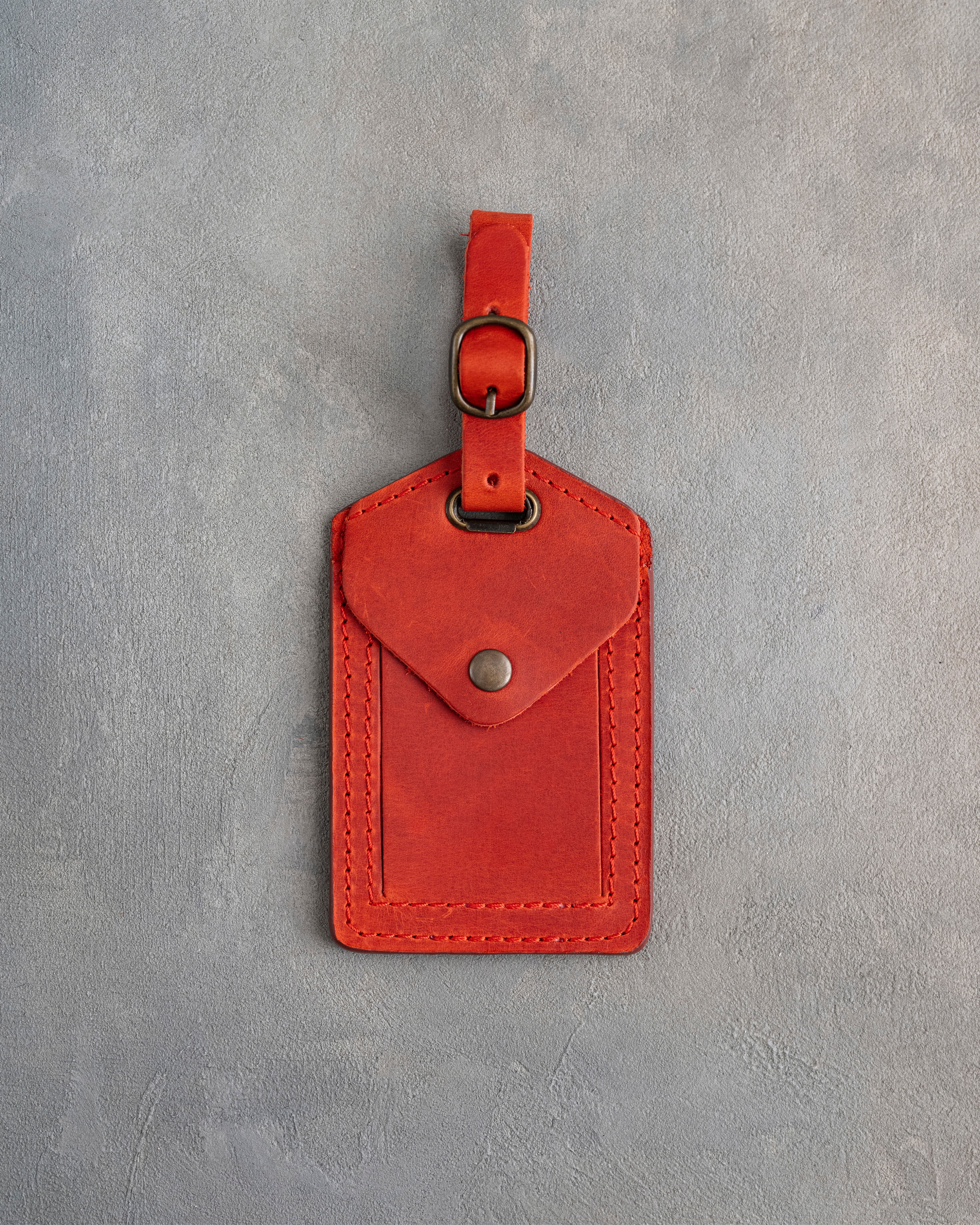 Minimalist Font Luggage Tag in Poppy Red Leather