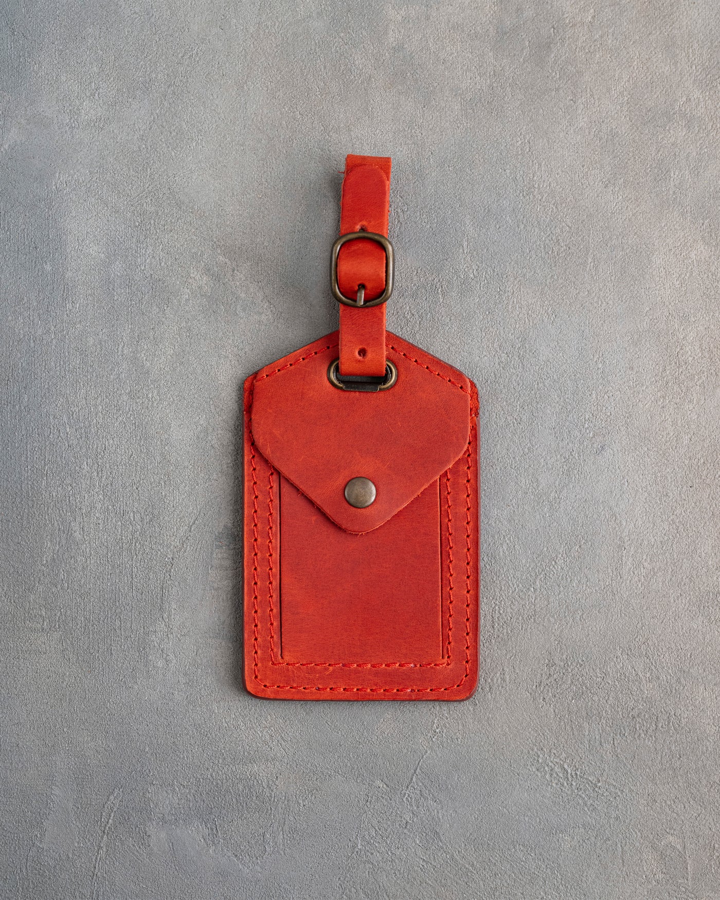 Vine Monogram Luggage Tag in Poppy Red Leather