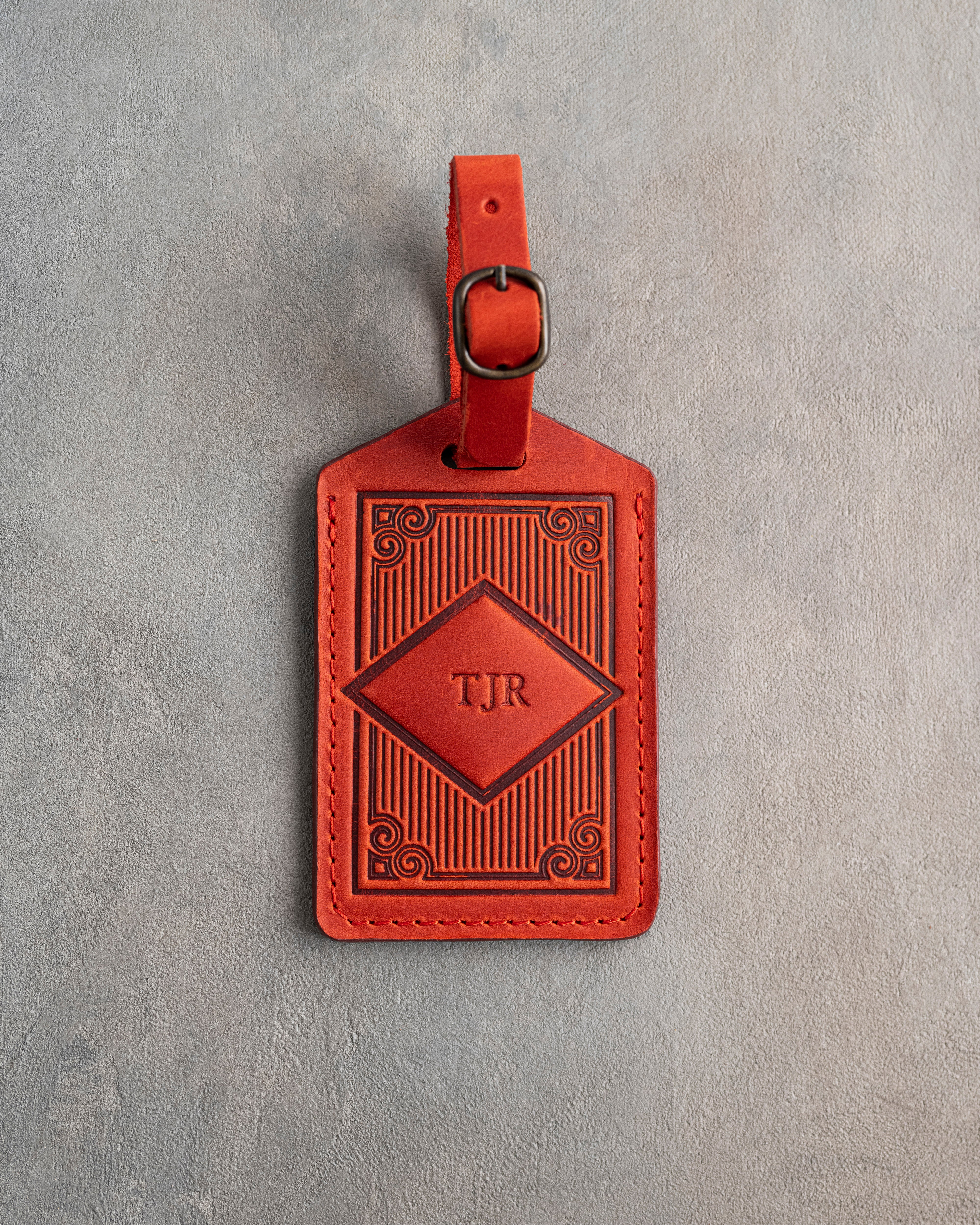 Classy Monogram Luggage Tag in Poppy Red Leather