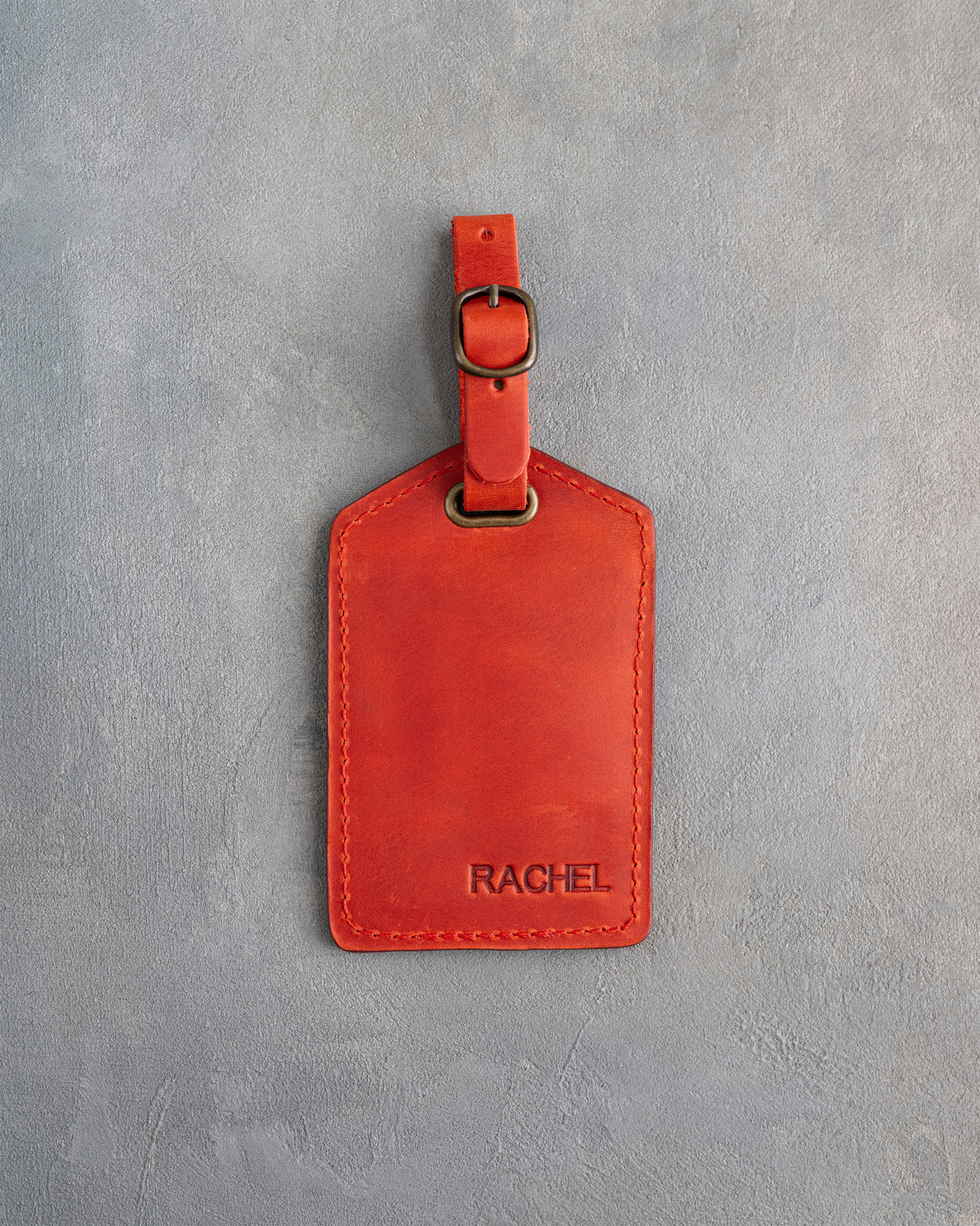 Minimalist Font Luggage Tag in Poppy Red Leather