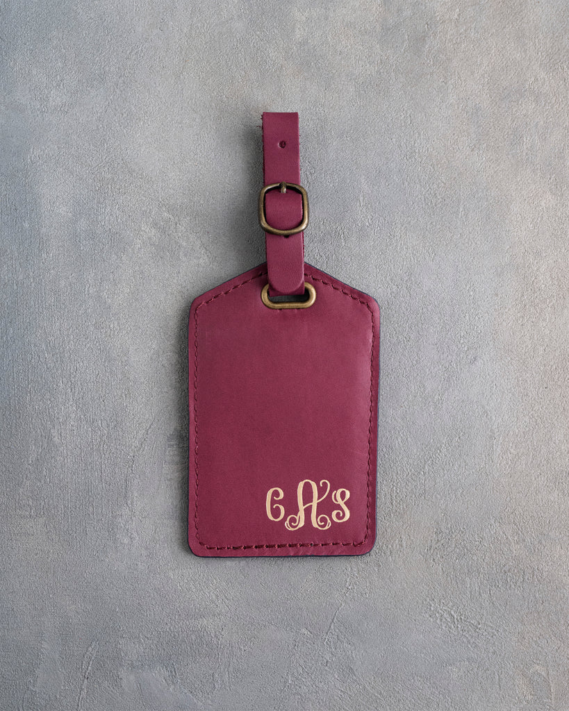 Vine Monogram Luggage Tag in Sangria Leather
