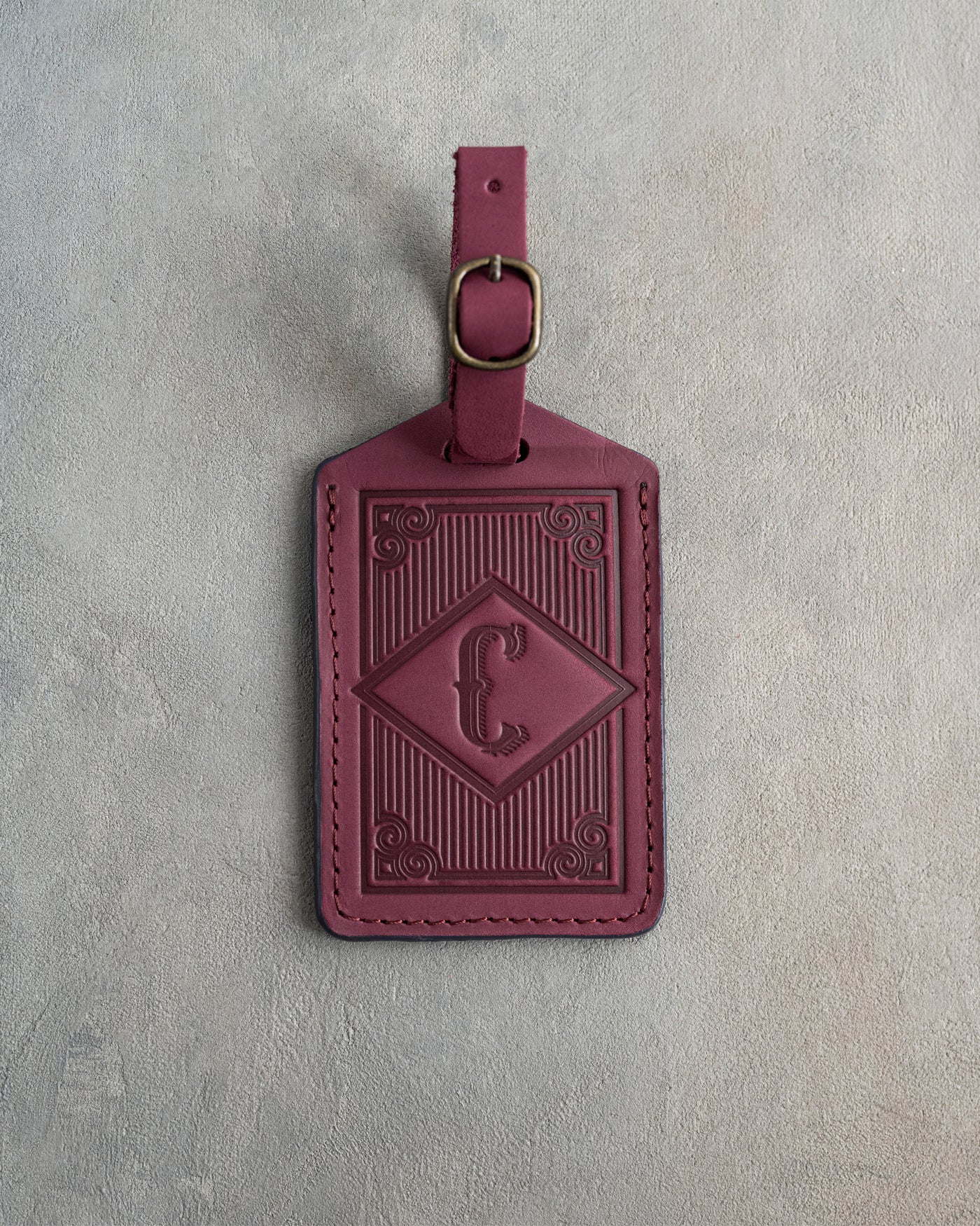 Classy Initial Luggage Tag in Sangria Leather