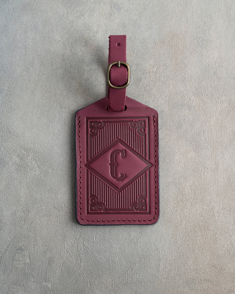 Classy Initial Luggage Tag in Sangria Leather